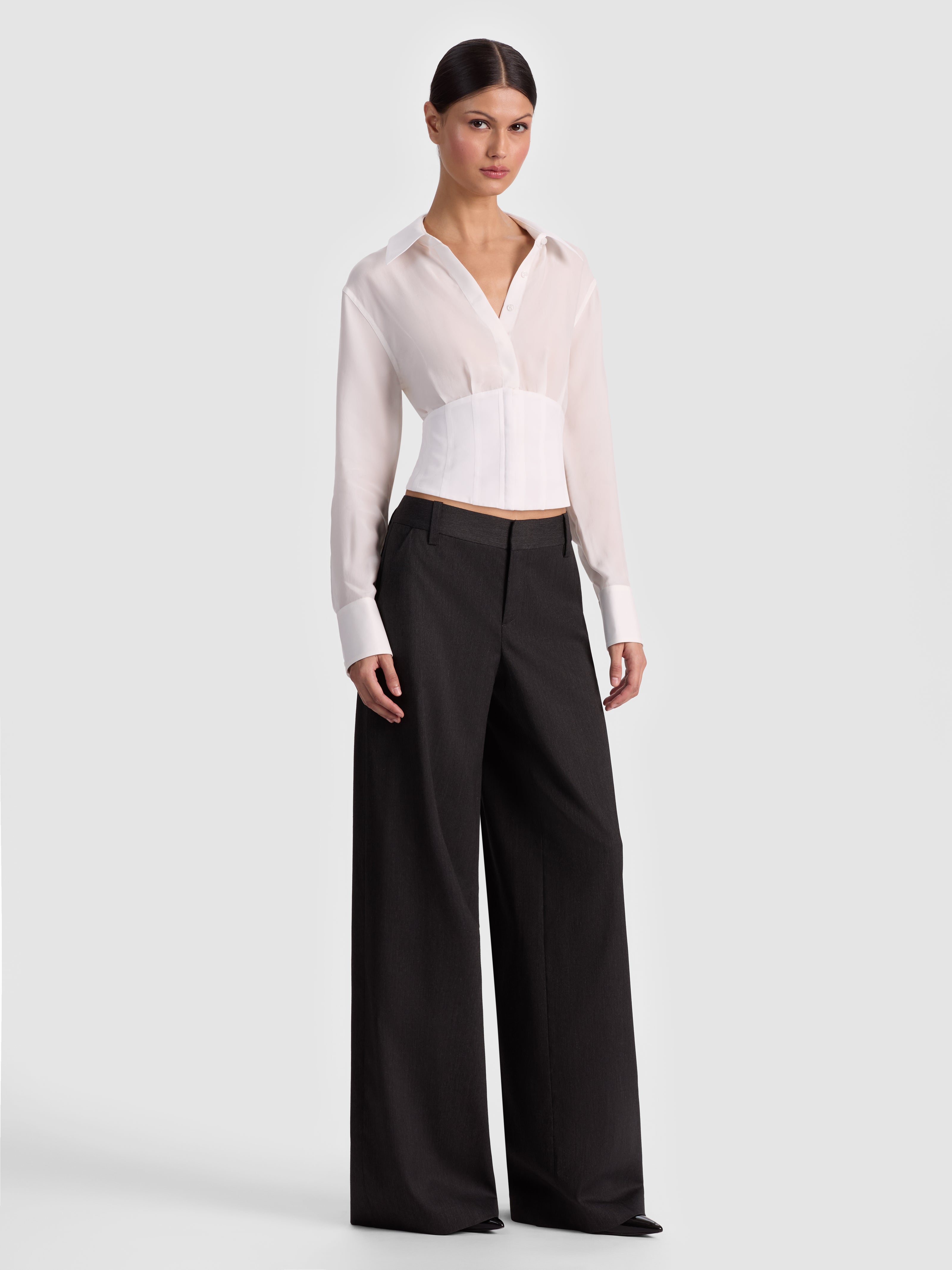 EDIE SEAMED CORSET BUTTON DOWN-OFF WHITE-ALICE + OLIVIA