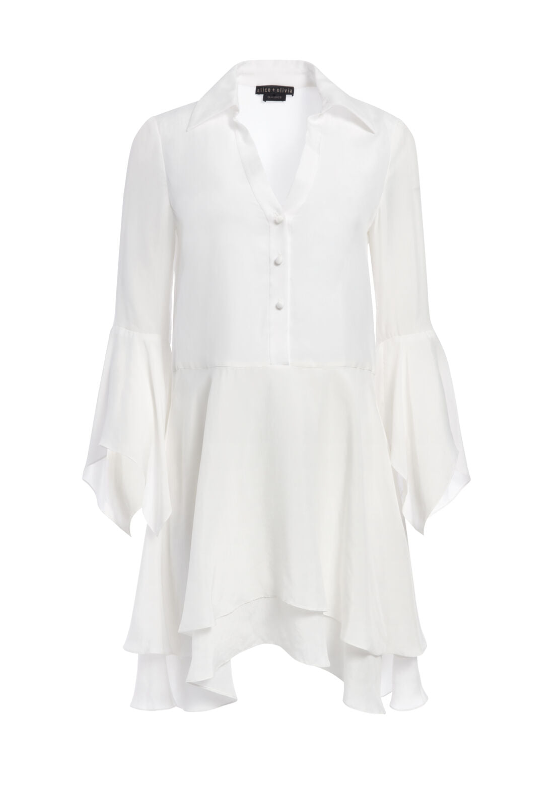 PRISCILLA BUTTON DOWN MINI DRESS-Black-ALICE + OLIVIA