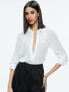 WILLA RELAXED PLACKET TOP WITH PIPING DETAIL-Black-ALICE + OLIVIA