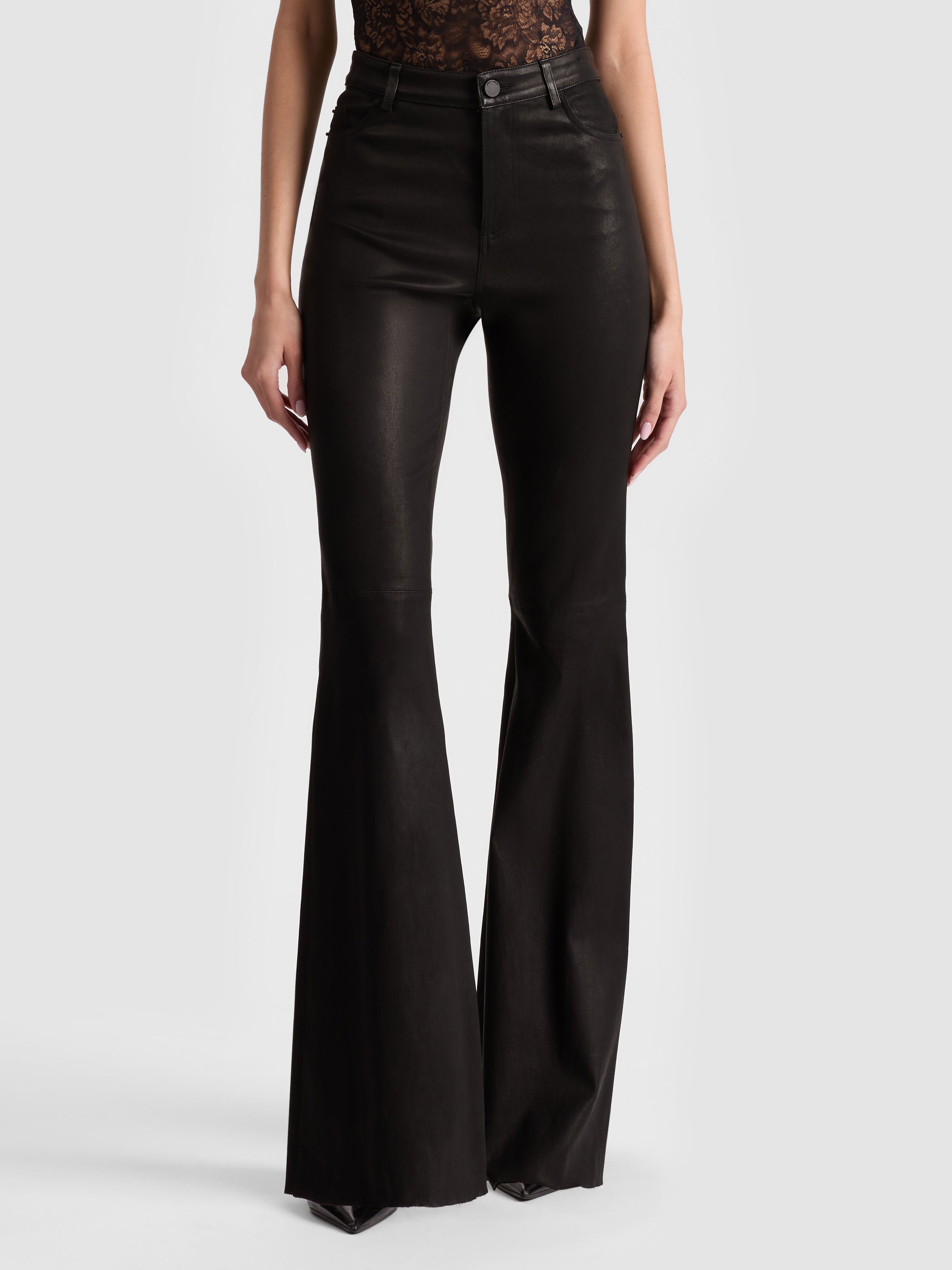 BRENT LEATHER BELL PANT-Black-ALICE + OLIVIA