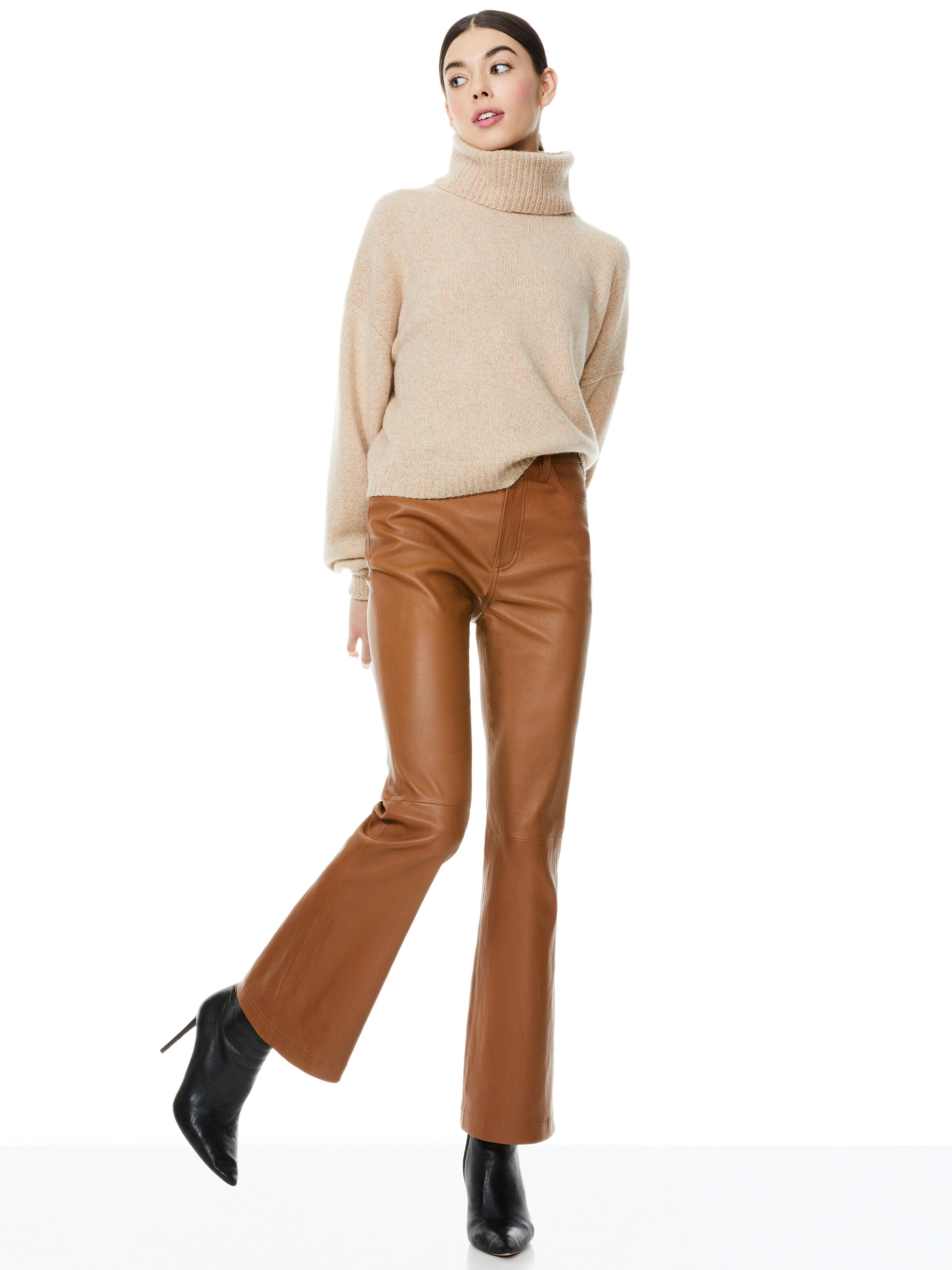 MARSHALL HIGH RISE LEATHER BELL PANT-CAMEL-ALICE + OLIVIA