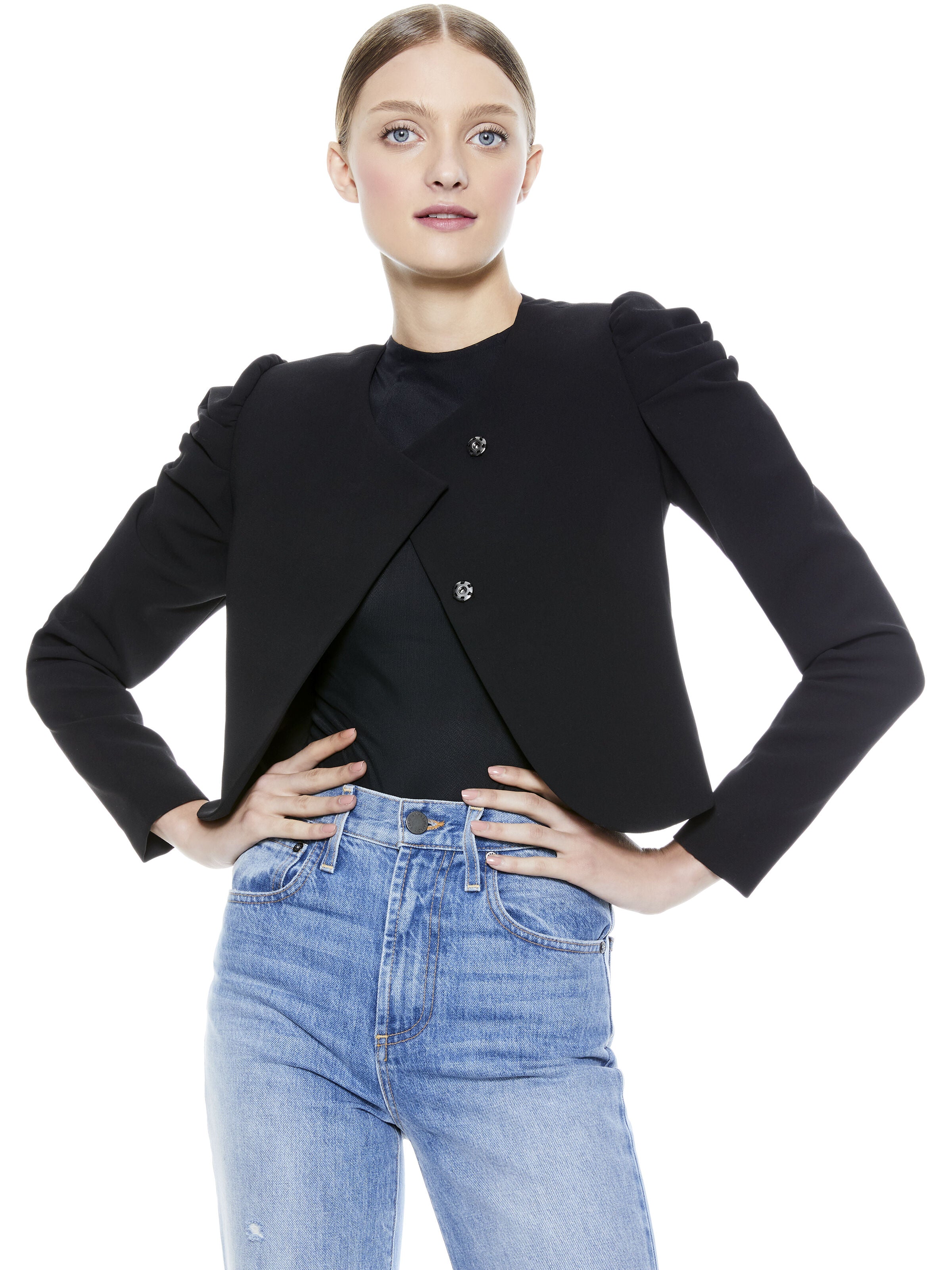 ADDISON PUFF SLEEVE JACKET-Black-ALICE + OLIVIA