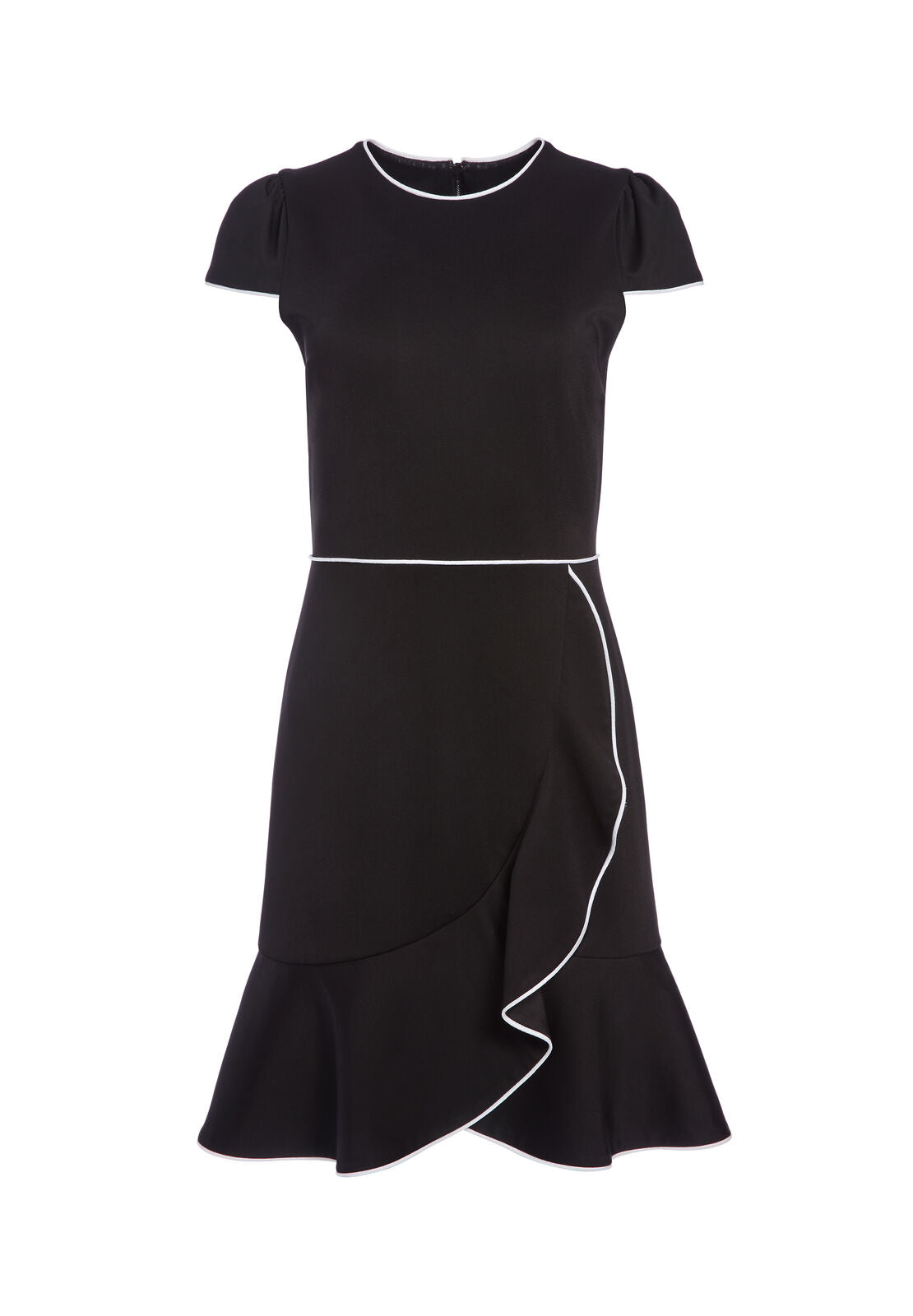 KIRBY PIPED RUFFLE MINI DRESS-BLACK/WHITE-ALICE + OLIVIA