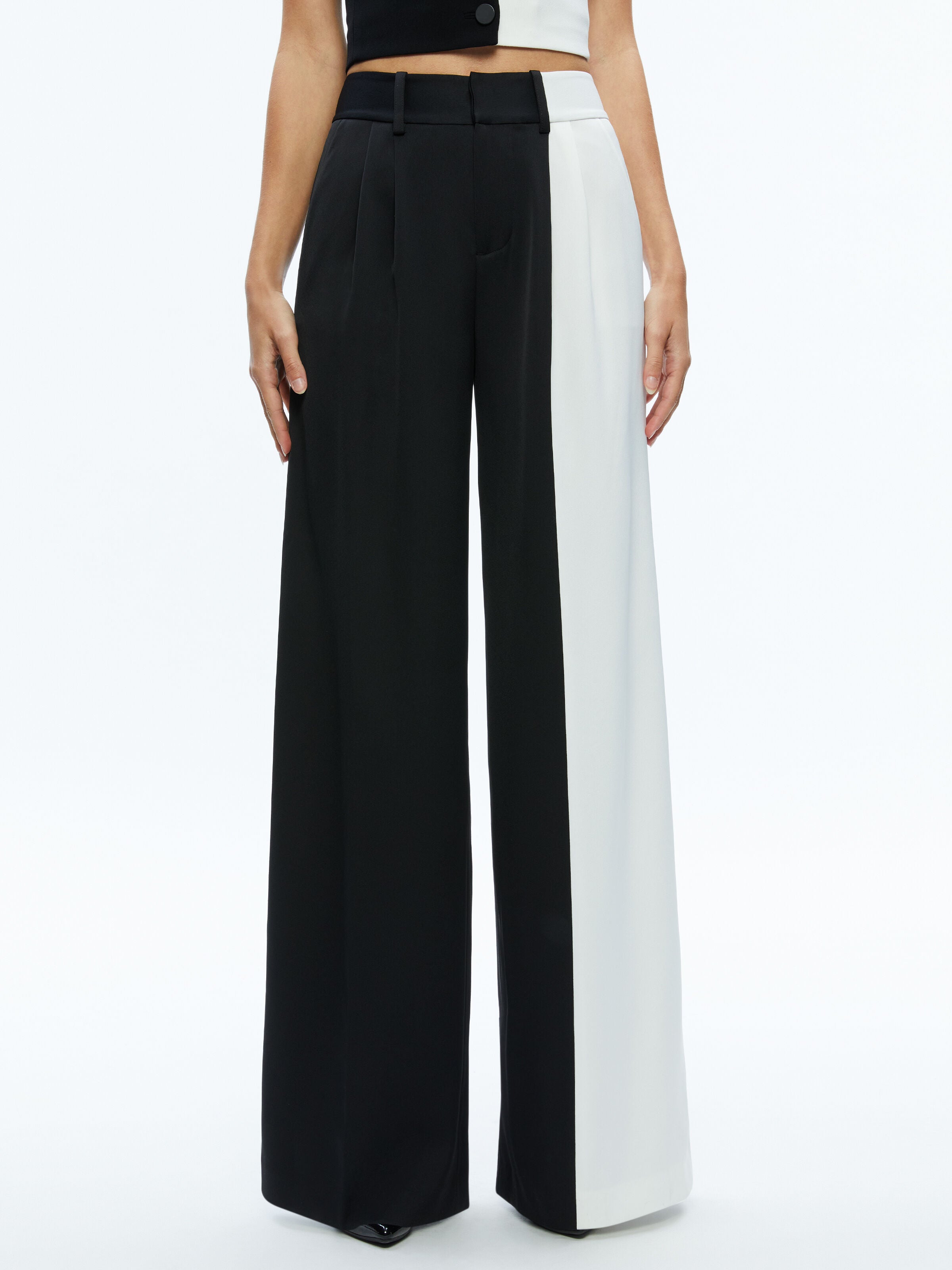 POMPEY COLOR BLOCK PANT-BLACK/OFF WHITE-ALICE + OLIVIA