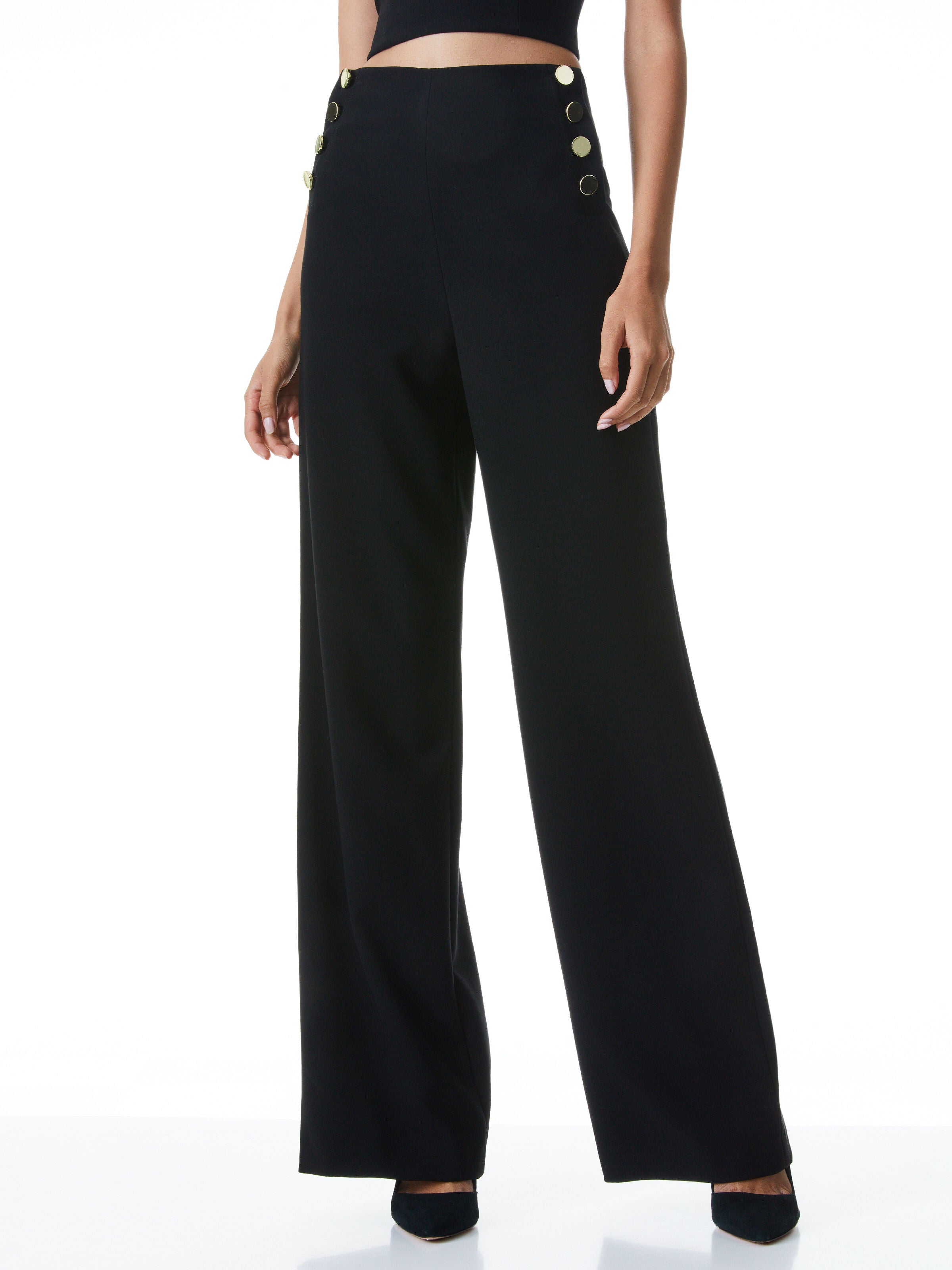 RAY BUTTON FRONT PANT-Black-ALICE + OLIVIA