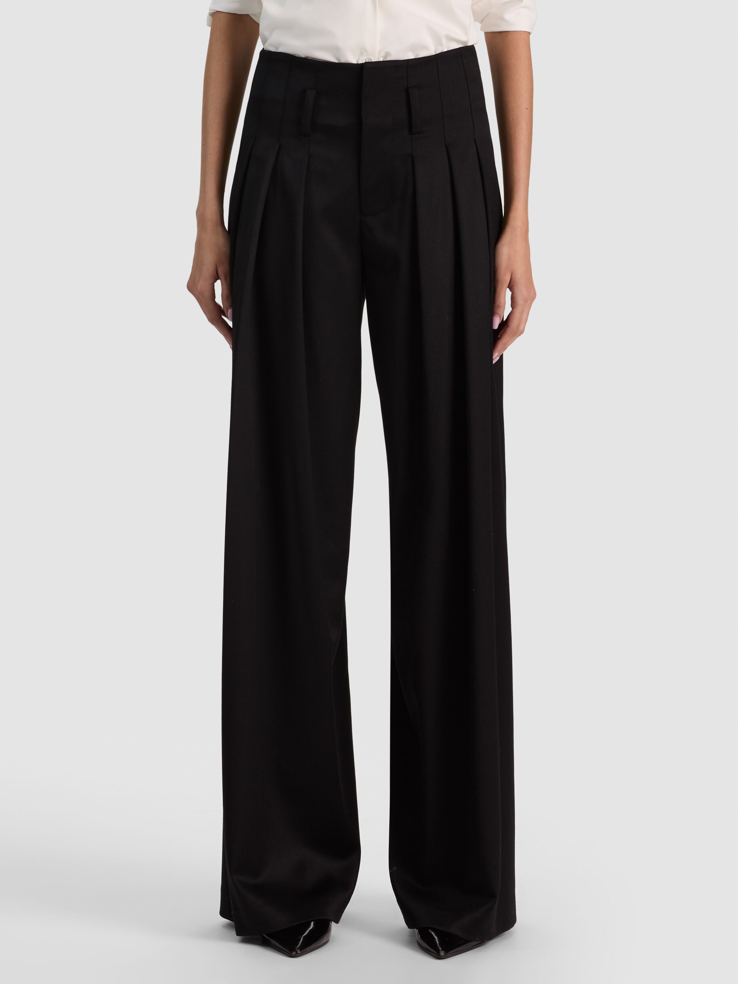 BENSON WOOL PLEATED PANT-CHARCOAL-ALICE + OLIVIA