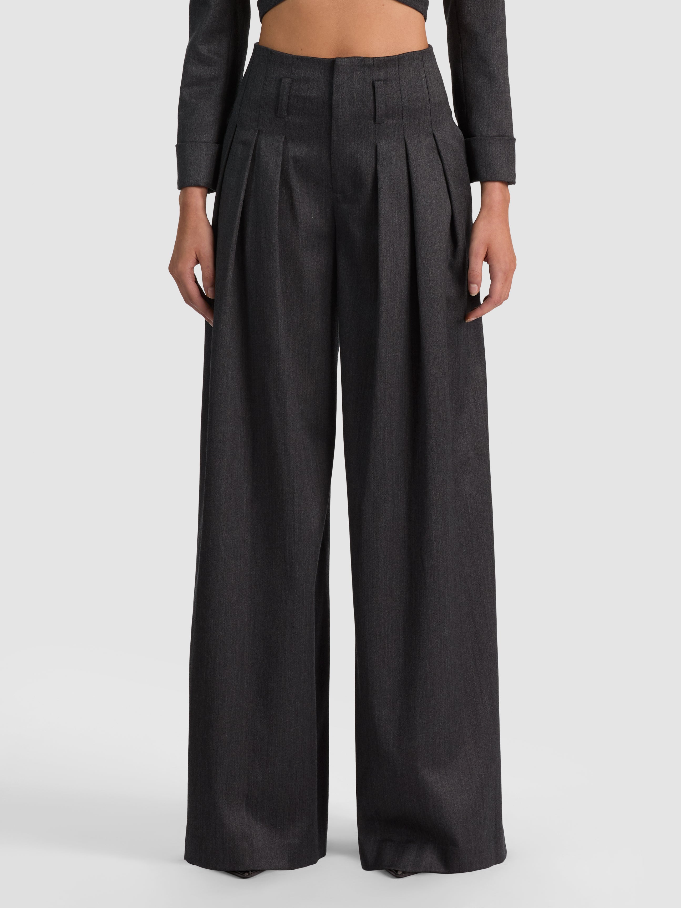 BENSON WOOL PLEATED PANT-CHARCOAL-ALICE + OLIVIA