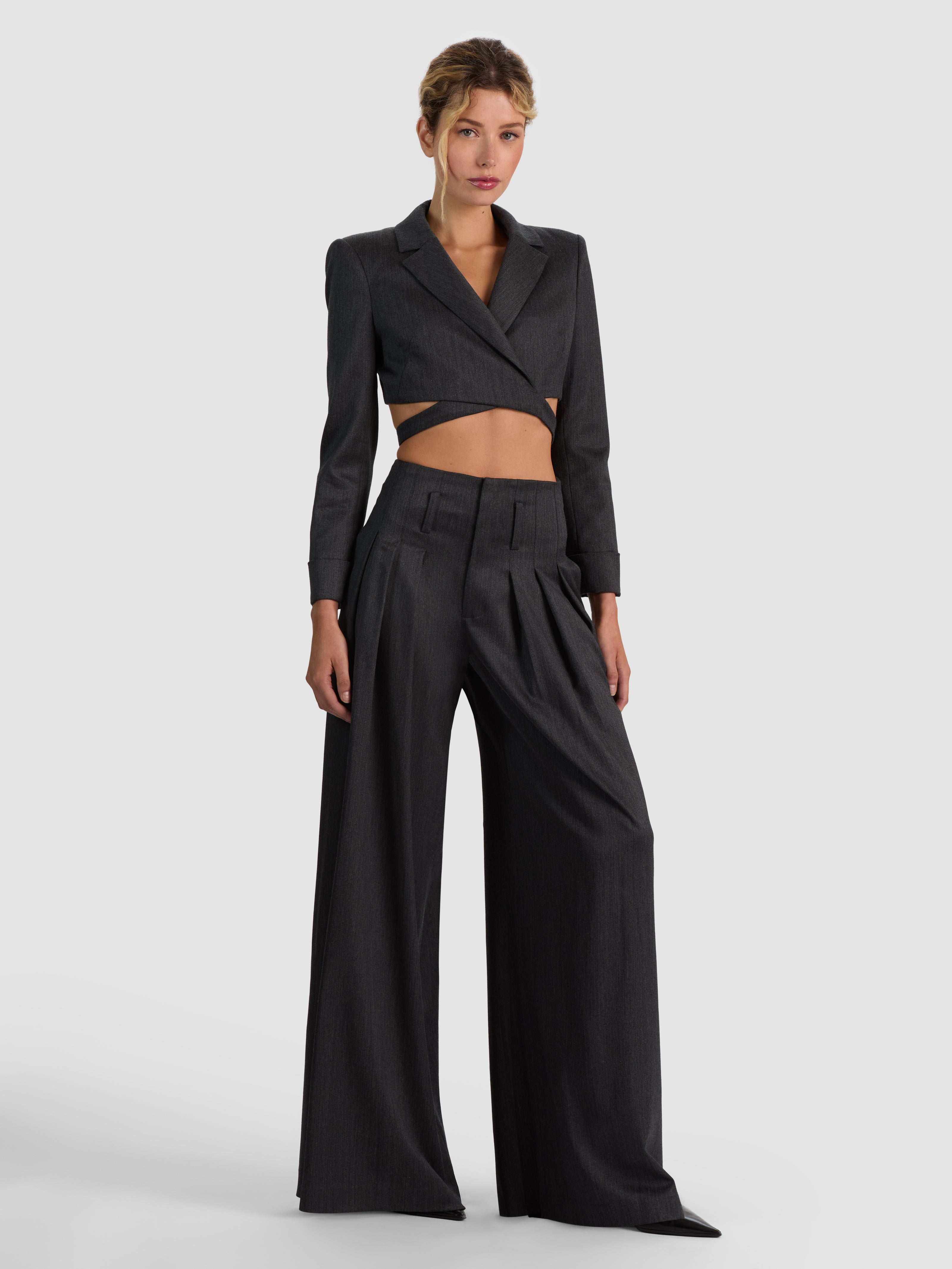 BENSON WOOL PLEATED PANT-CHARCOAL-ALICE + OLIVIA