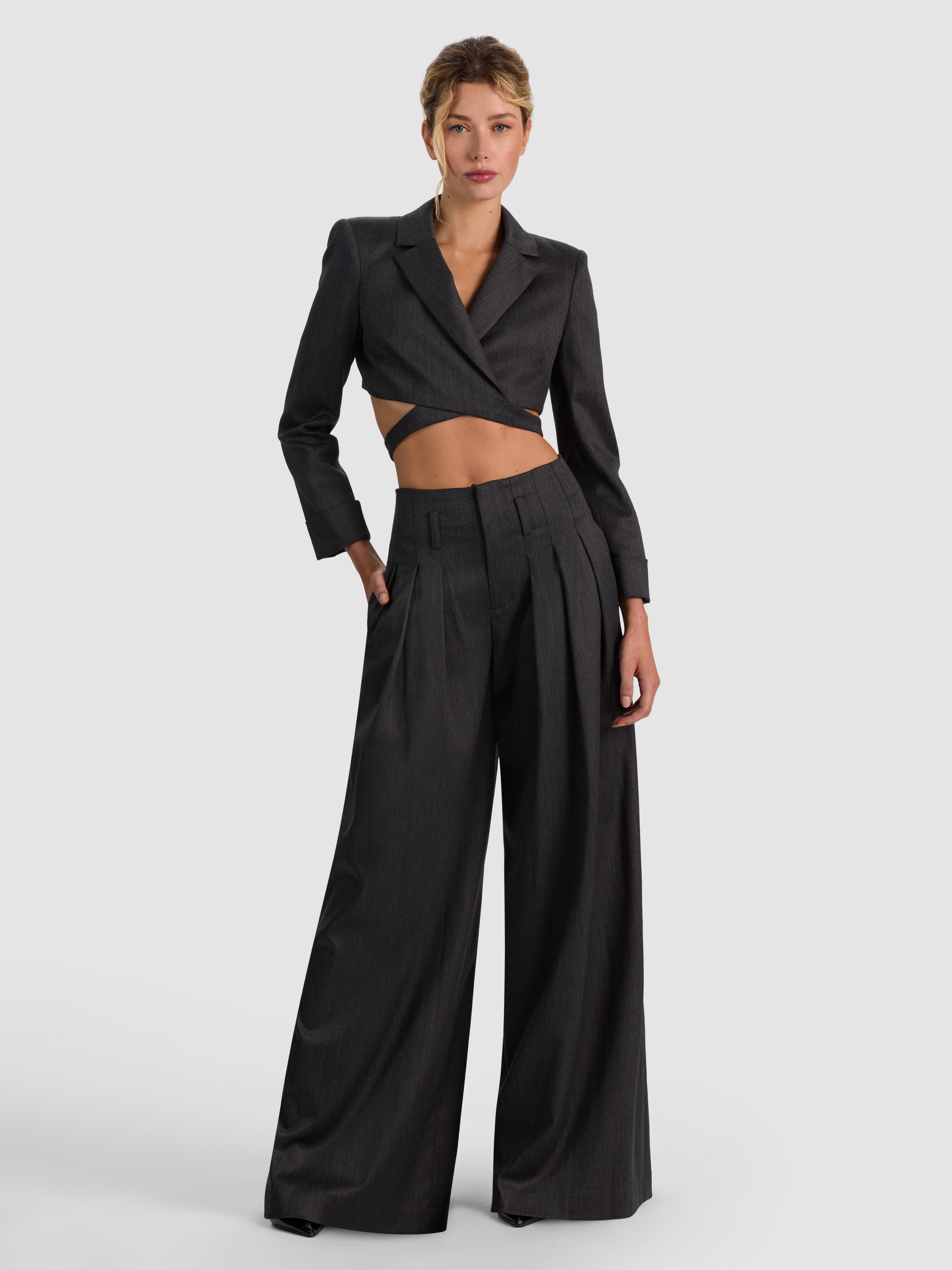 BENSON WOOL PLEATED PANT-CHARCOAL-ALICE + OLIVIA