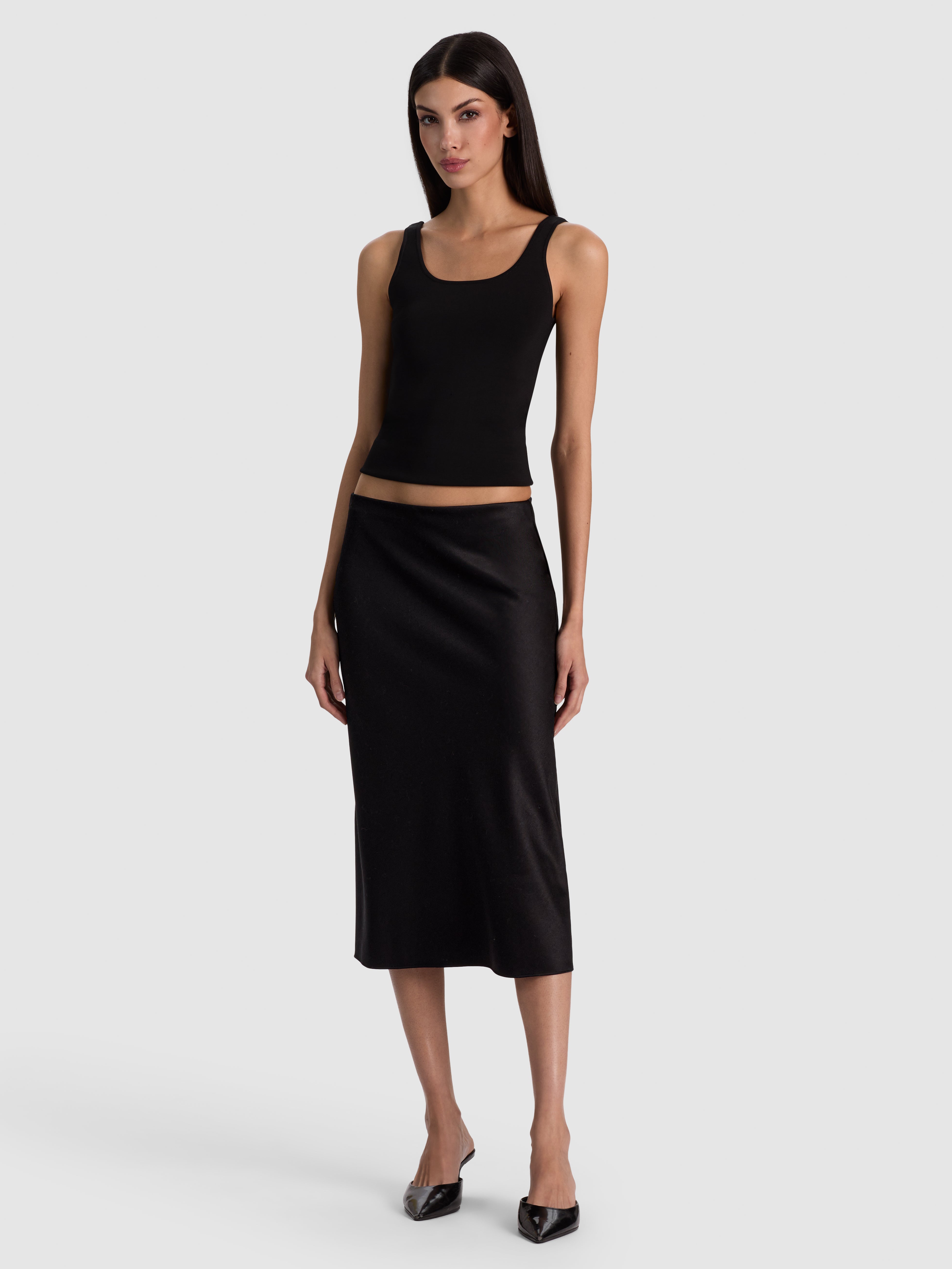 SIOBHAN VEGAN MIDI SKIRT in Black | ALICE + OLIVIA