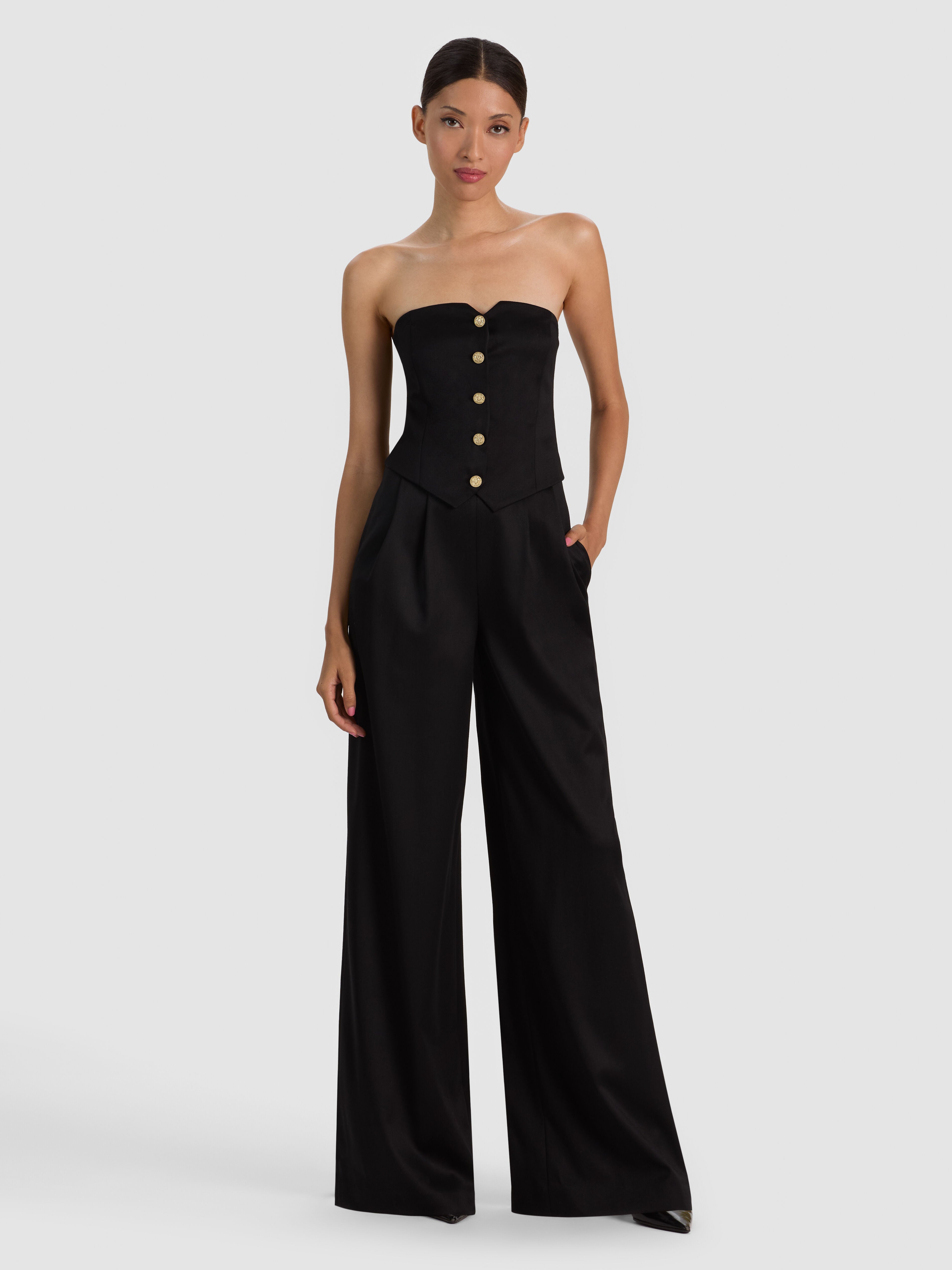 KELCEY STRAPLESS WOOL JUMPSUIT-Black-ALICE + OLIVIA