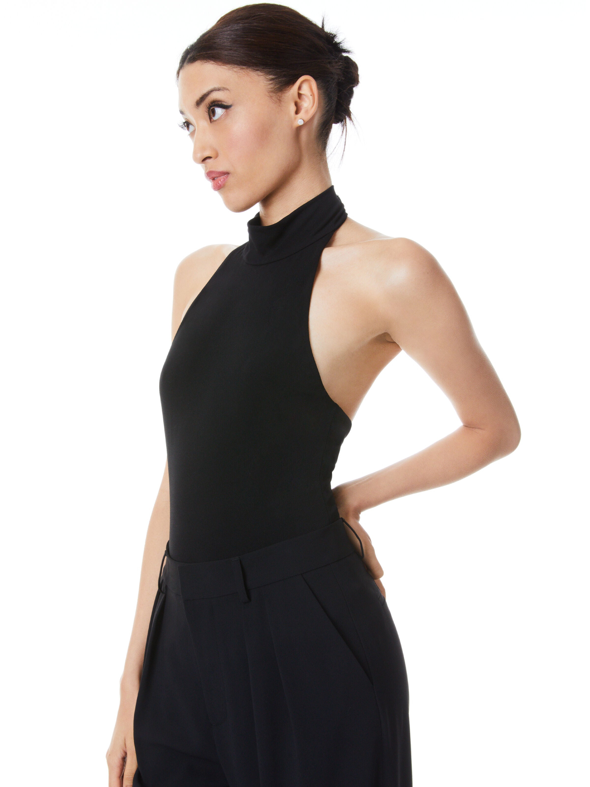 TAISHA TURTLENECK OPEN BACK BODYSUIT-Black-ALICE + OLIVIA