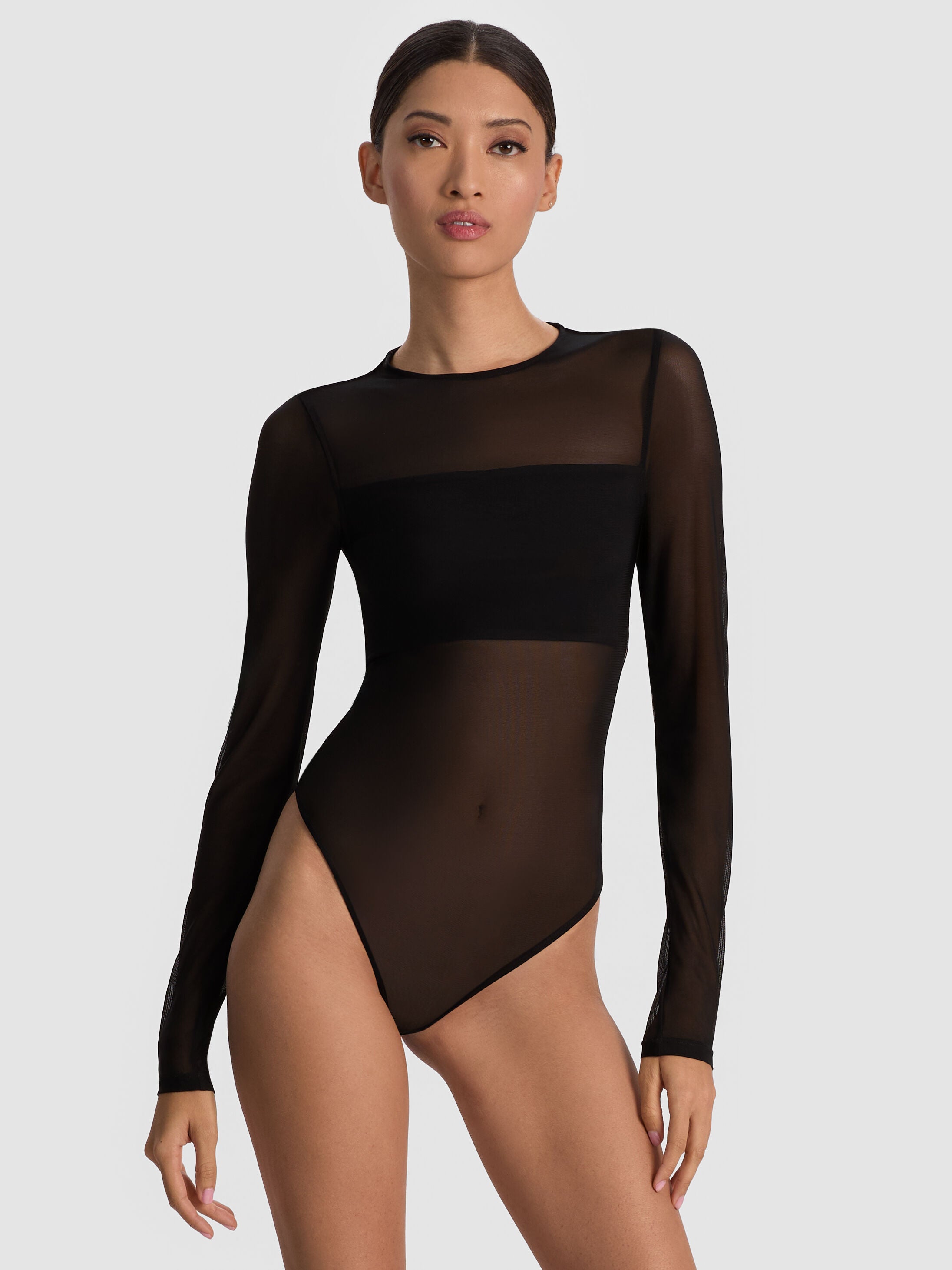 BANDEAU LONG SLEEVE BODYSUIT-Black-ALICE + OLIVIA