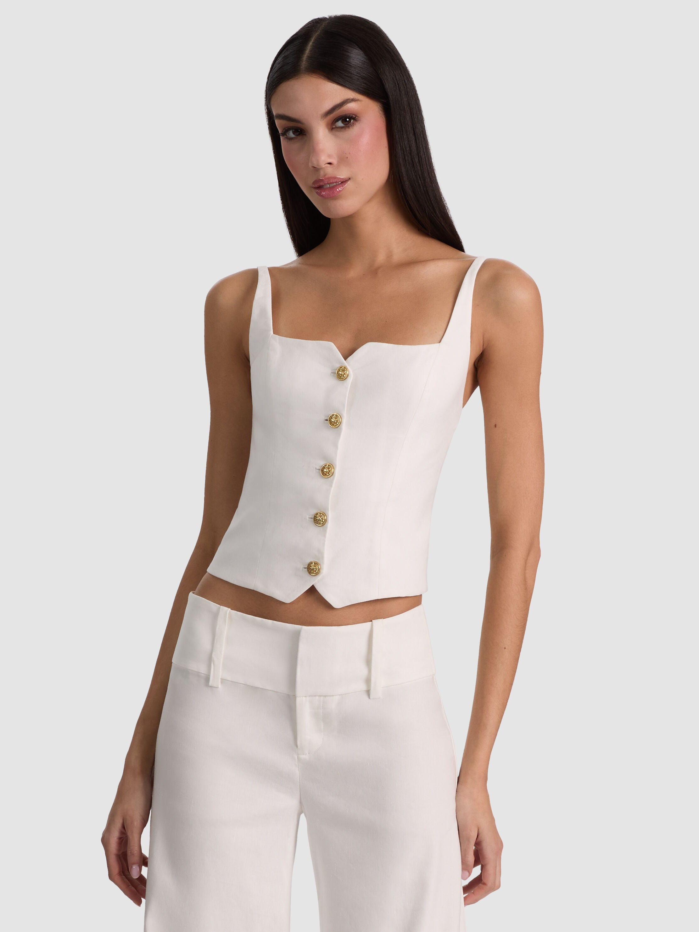 KELCEY BUTTON FRONT TOP-OFF WHITE-ALICE + OLIVIA