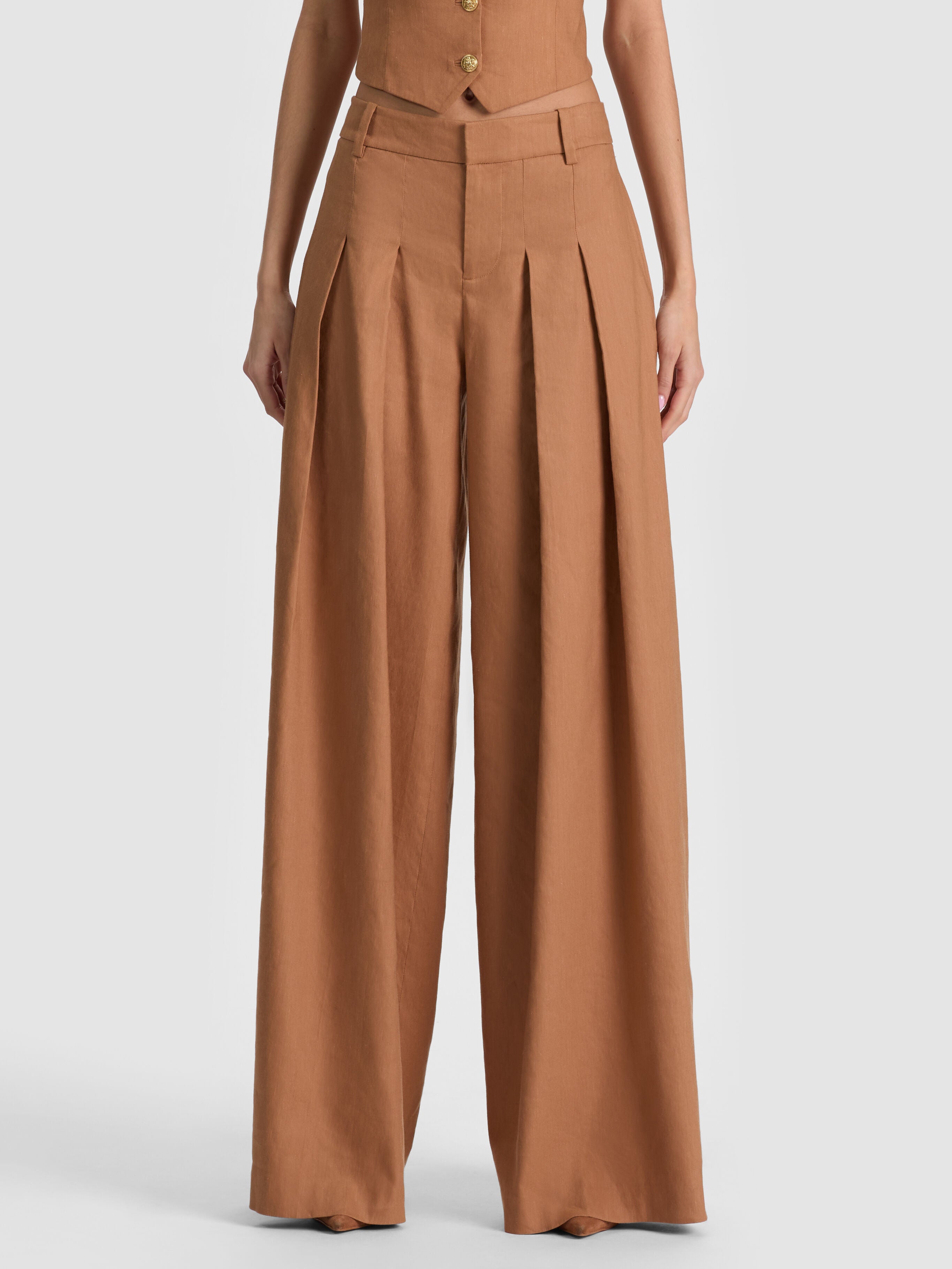 BLAIRE PLEATED PANT-TAN-ALICE + OLIVIA