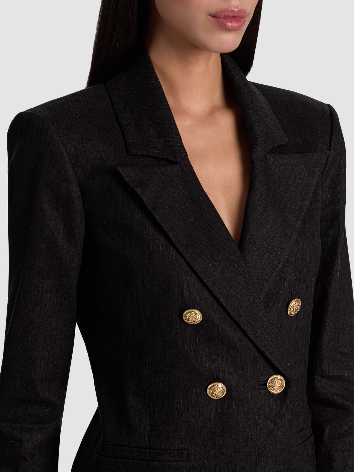 SABLE DOUBLE BREASTED LINEN CROPPED BLAZER-Black-ALICE + OLIVIA