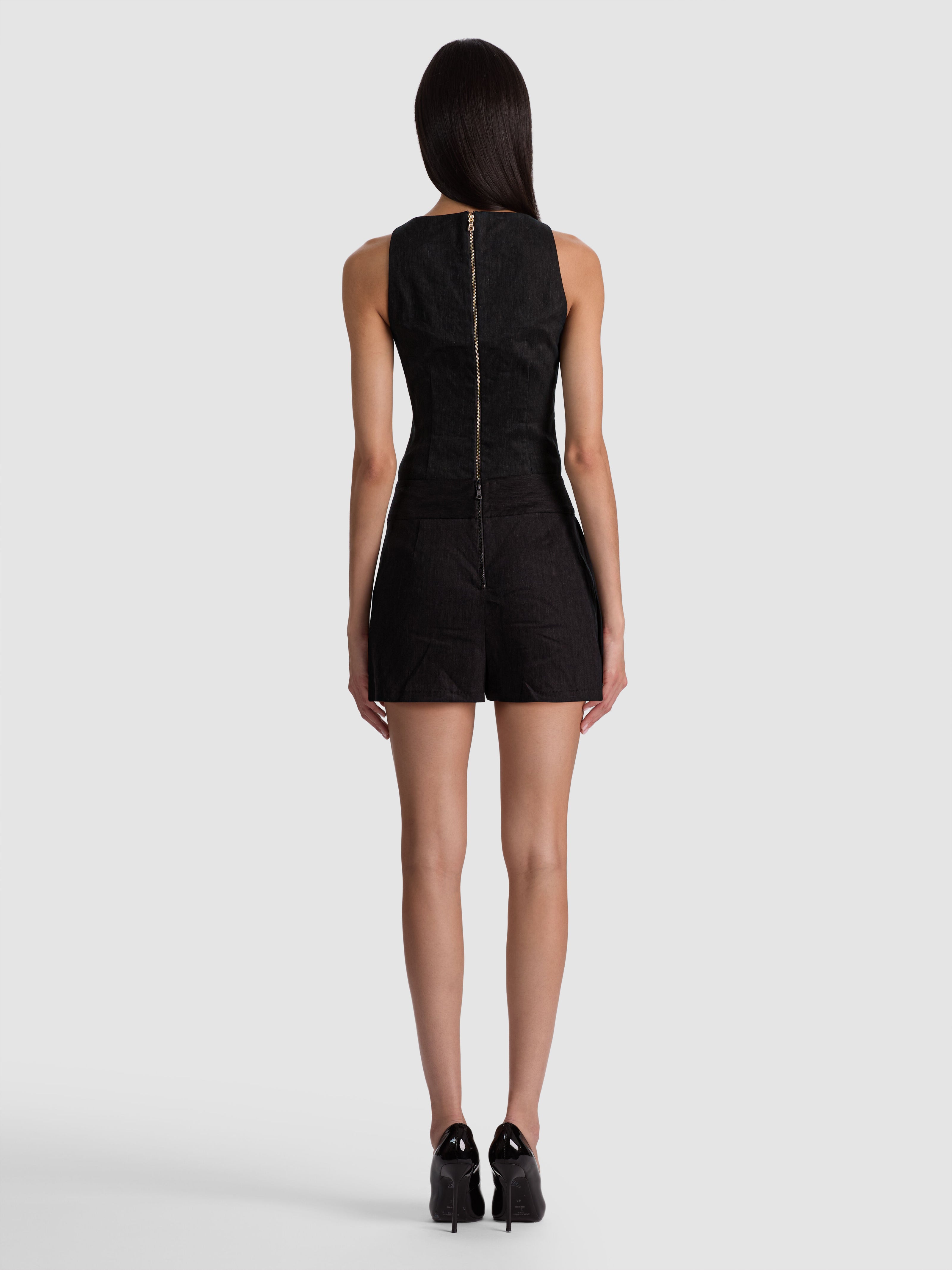 NOAH PLEATED MINI SKORT-Black-ALICE + OLIVIA
