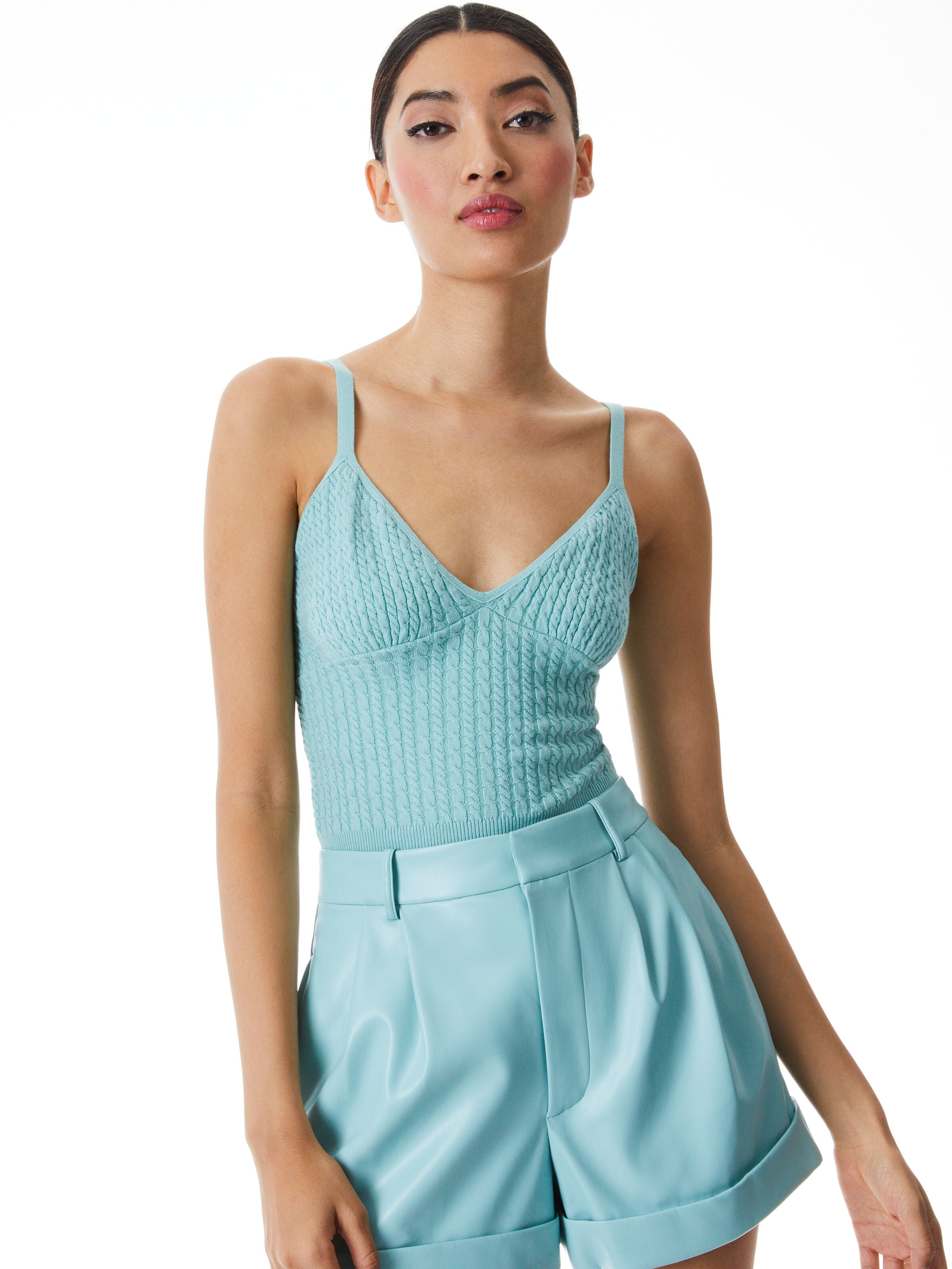 KENNA CABLE KNIT CROPPED TANK-Black-ALICE + OLIVIA