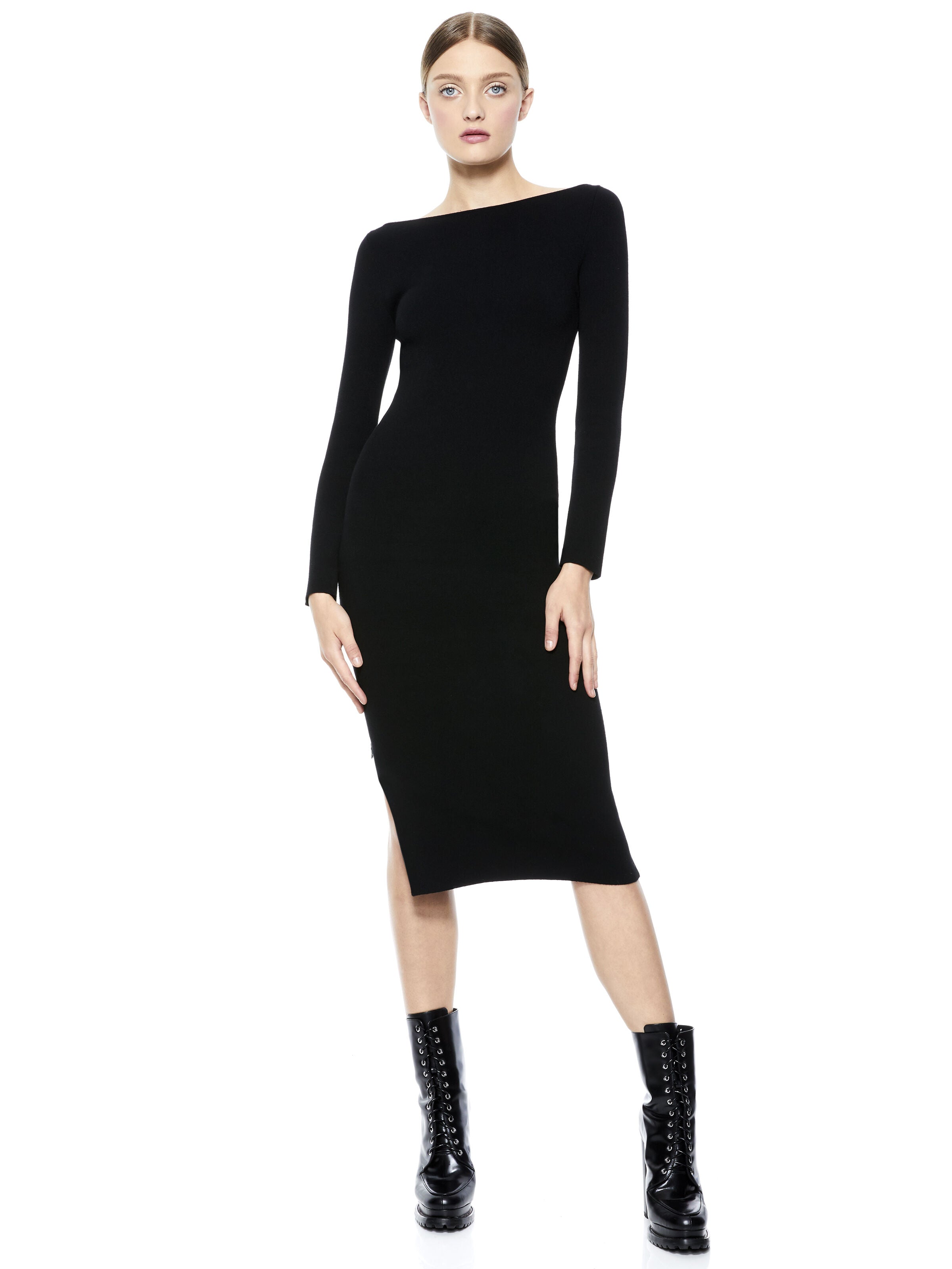 ROCHELLE BOATNECK MIDI DRESS-BLK/BLK-ALICE + OLIVIA