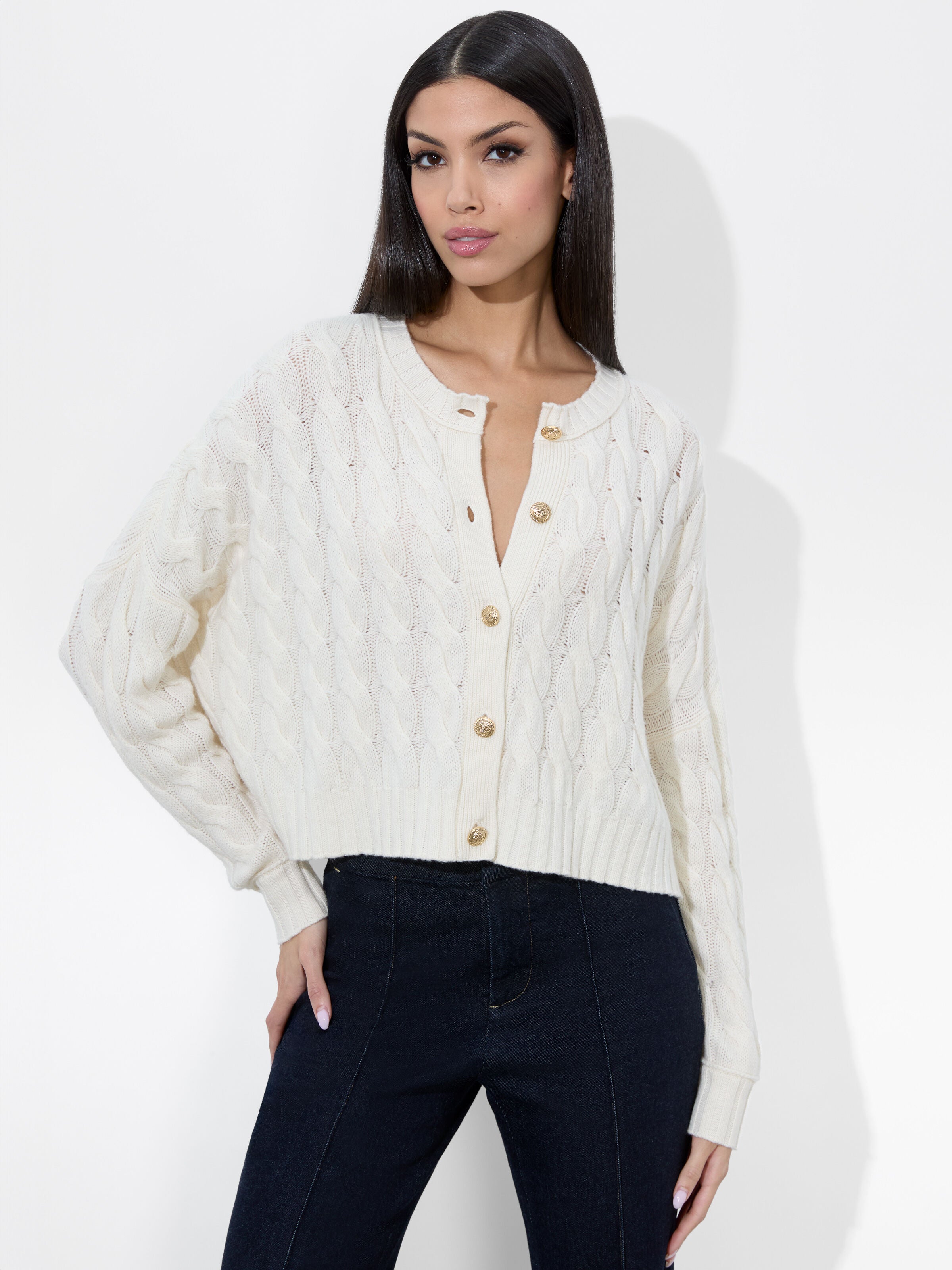 CECILIE CABLEKNIT CARDIGAN-ECRU-ALICE + OLIVIA