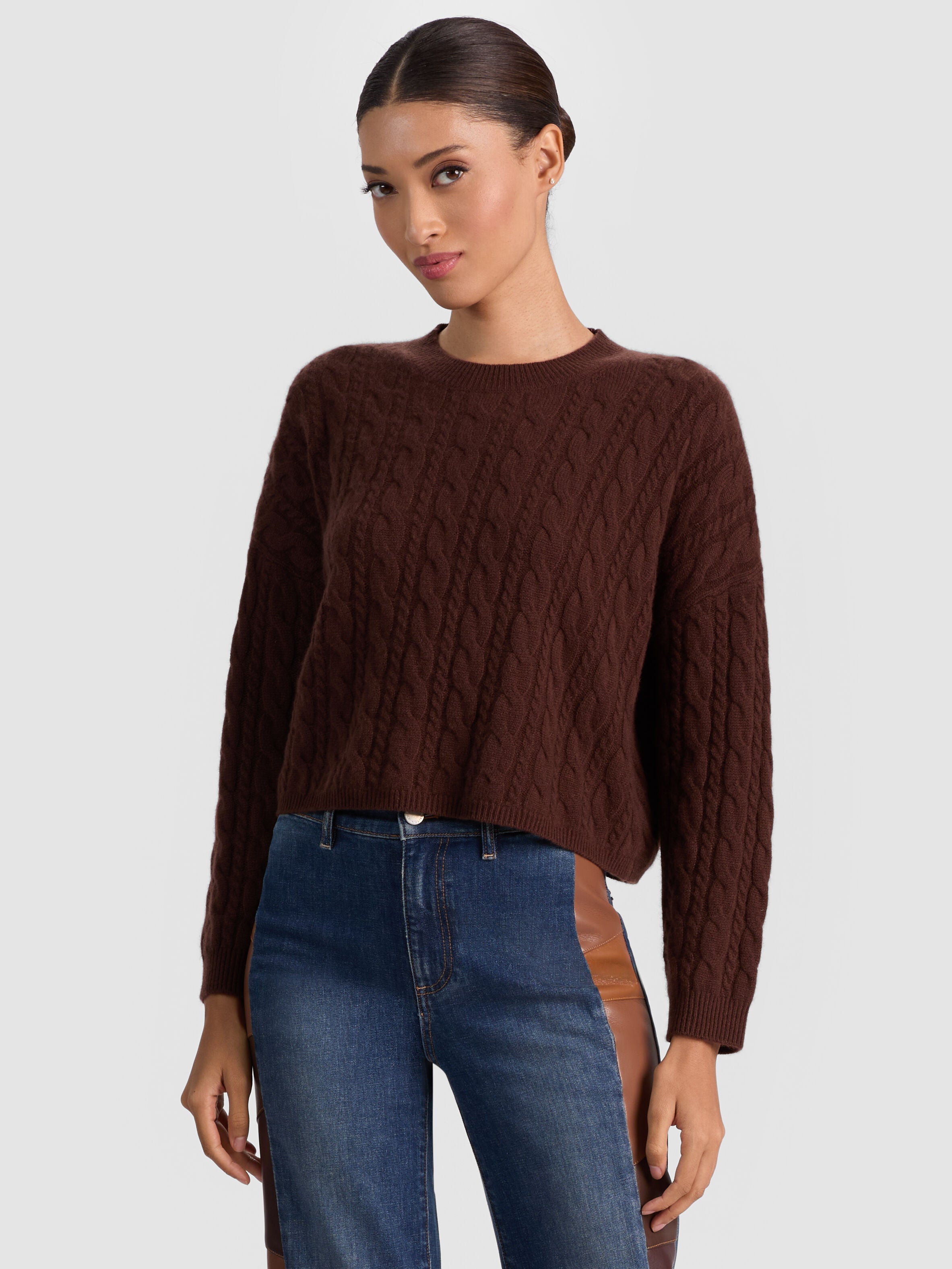 CECILIE CASHMERE CABLEKNIT PULLOVER-CHARCOAL HEATHER-ALICE + OLIVIA