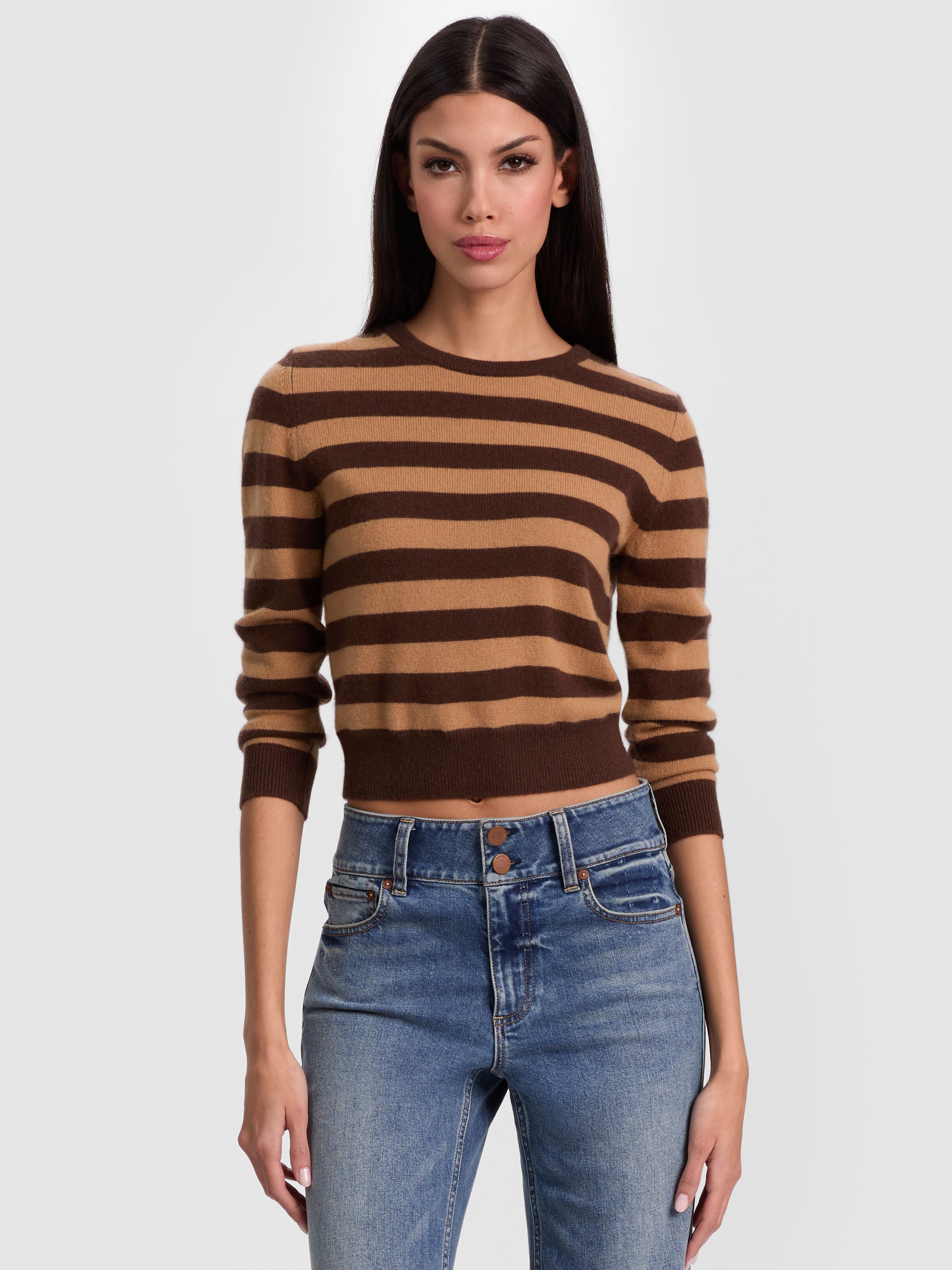 CAROLANN CASHMERE SHRUNKEN PULLOVER-DARK CHOCOLATE/PRALINE-ALICE + OLIVIA