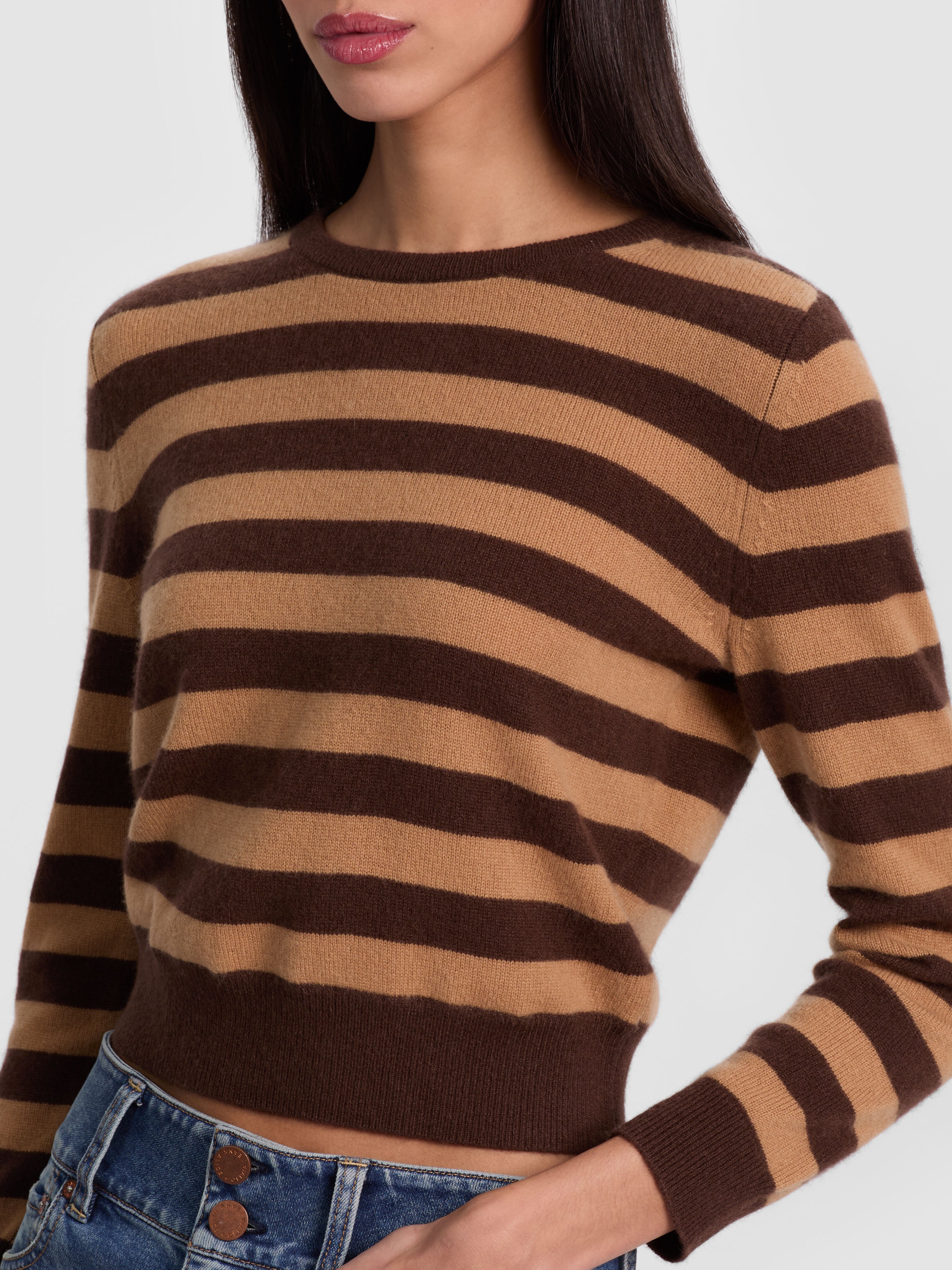 CAROLANN CASHMERE SHRUNKEN PULLOVER-DARK CHOCOLATE/PRALINE-ALICE + OLIVIA