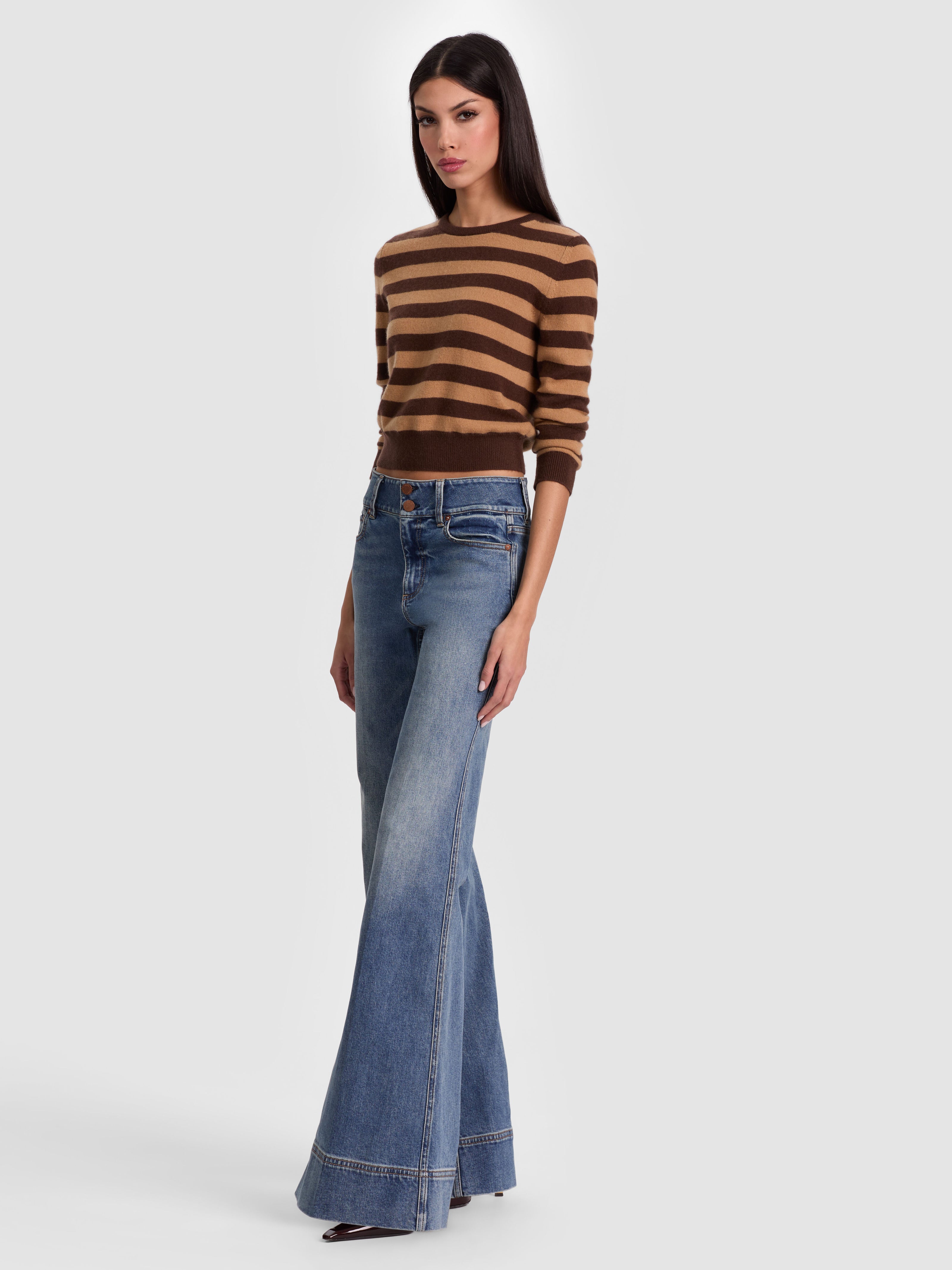 CAROLANN CASHMERE SHRUNKEN PULLOVER-DARK CHOCOLATE/PRALINE-ALICE + OLIVIA