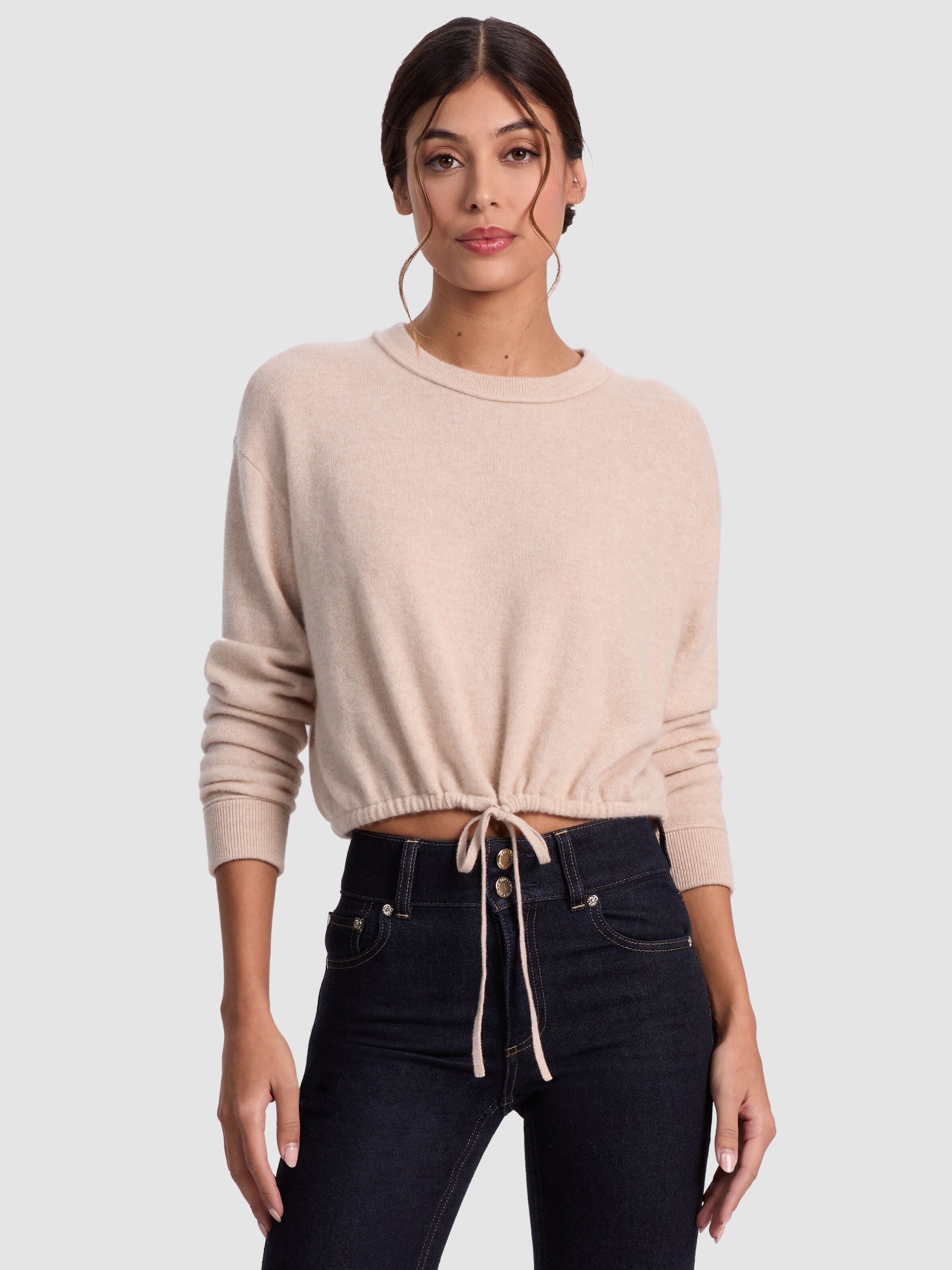 BERNETTA CROPPED CASHMERE PULLOVER-OATMEAL HEATHER-ALICE + OLIVIA