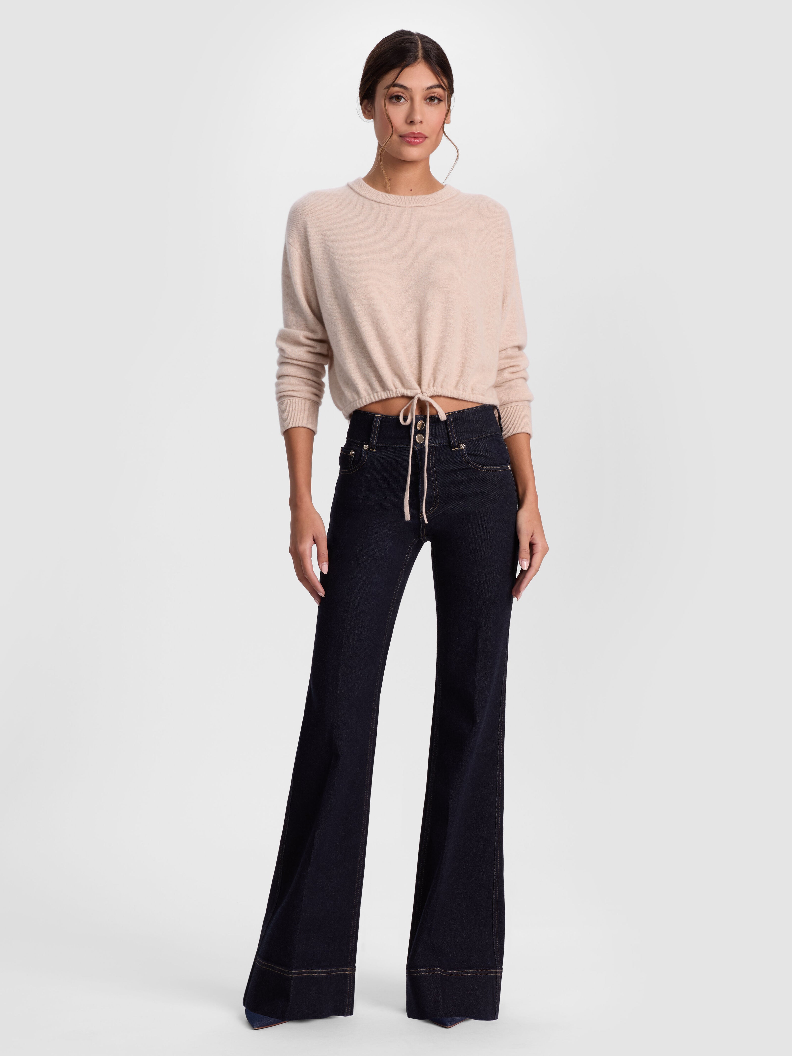 BERNETTA CROPPED CASHMERE PULLOVER-OATMEAL HEATHER-ALICE + OLIVIA