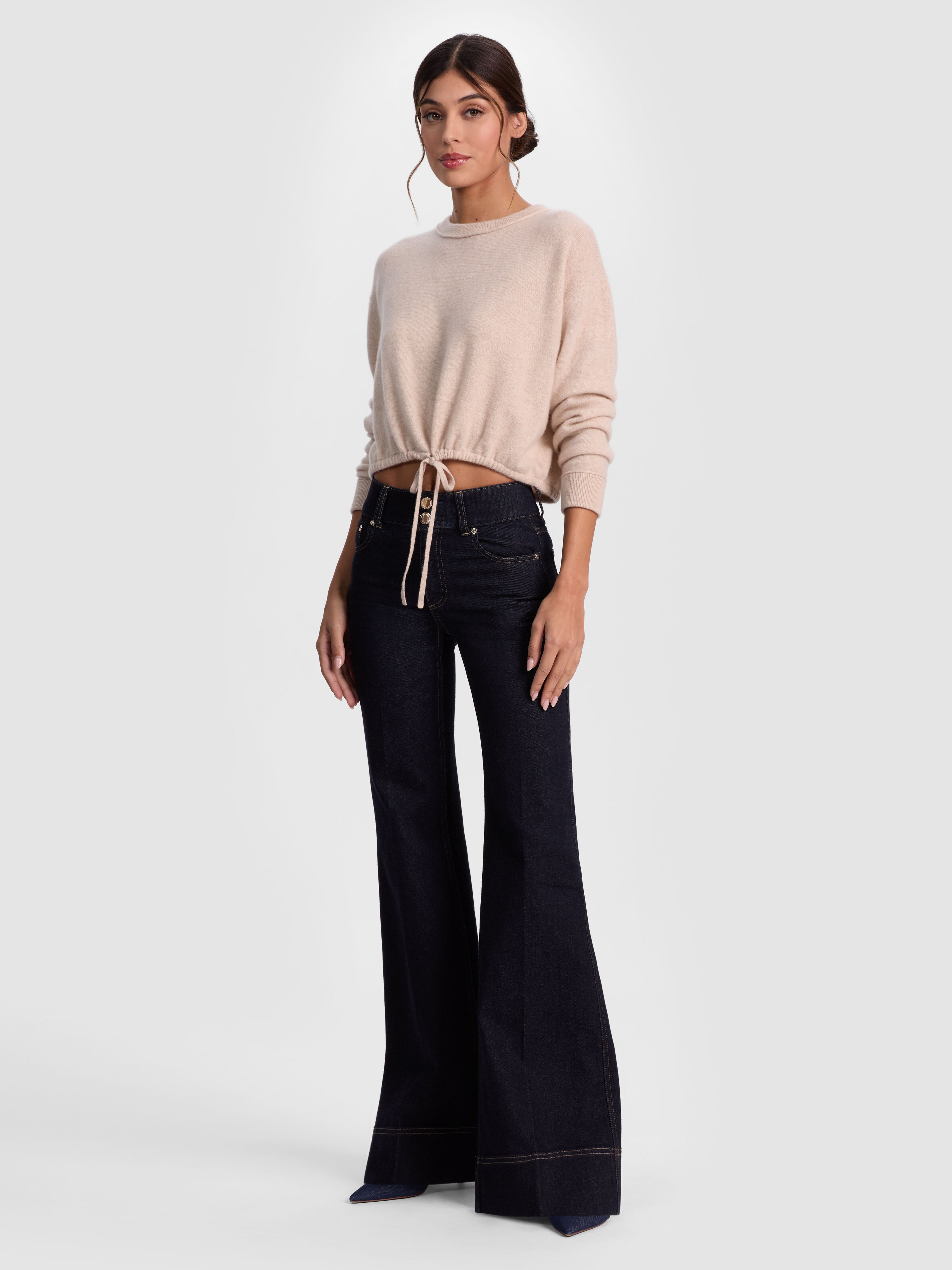 BERNETTA CROPPED CASHMERE PULLOVER-OATMEAL HEATHER-ALICE + OLIVIA