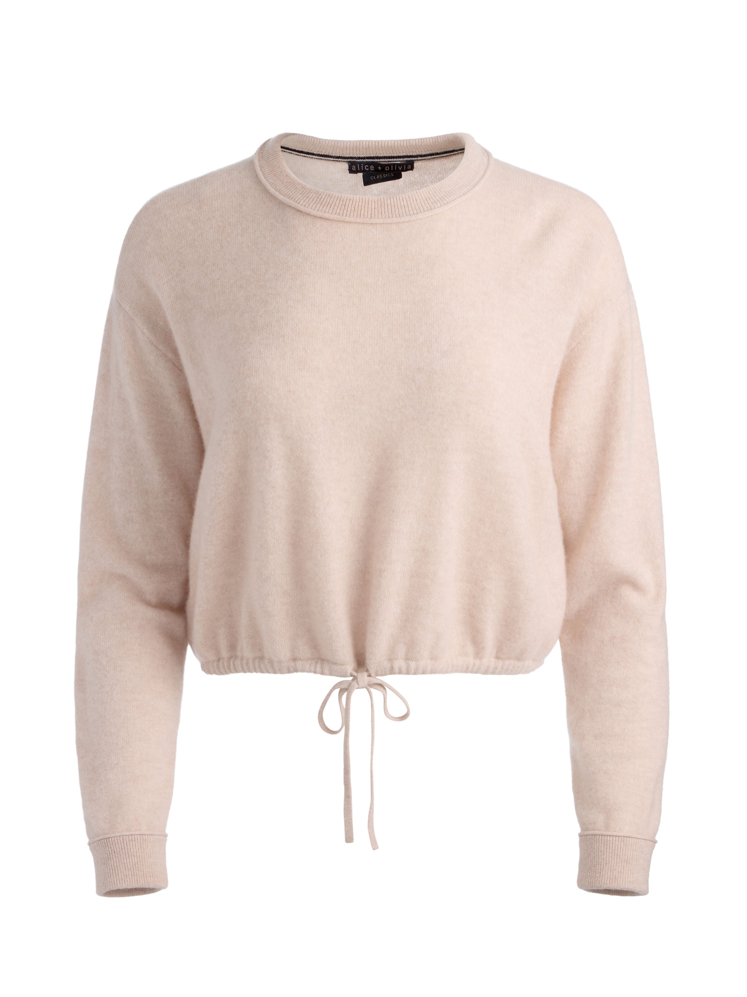 BERNETTA CROPPED CASHMERE PULLOVER-OATMEAL HEATHER-ALICE + OLIVIA