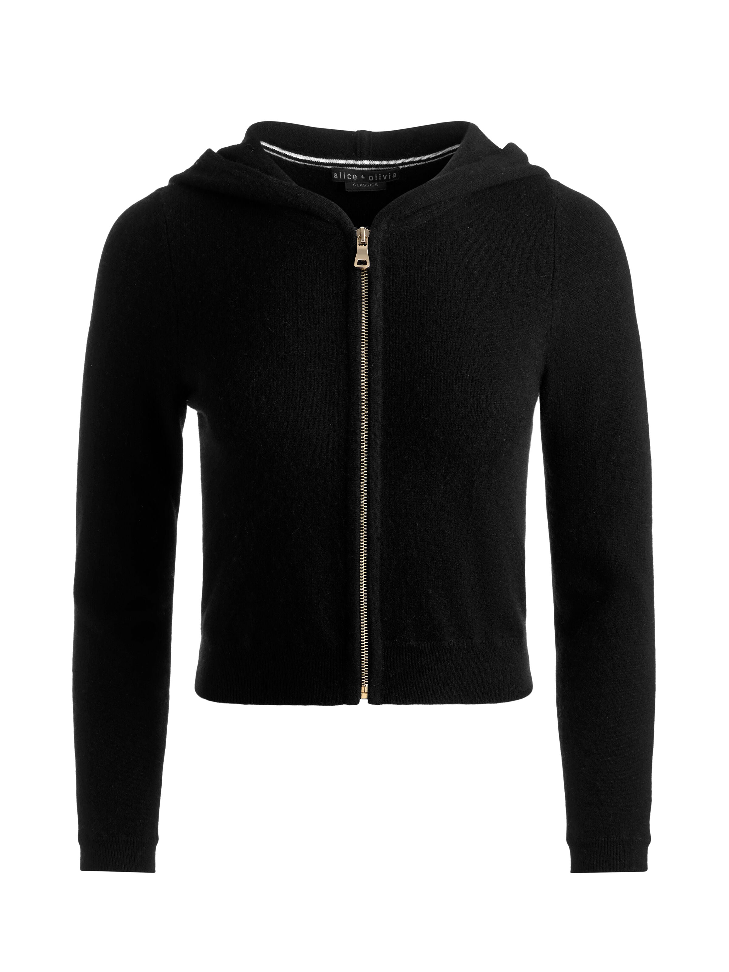 DOLLIE CASHMERE ZIP-UP HOODIE-Black-ALICE + OLIVIA
