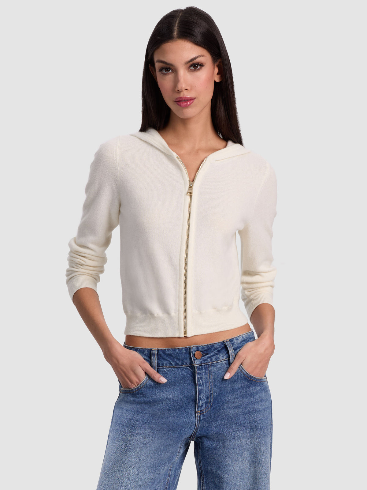DOLLIE CASHMERE ZIP-UP HOODIE - ECRU