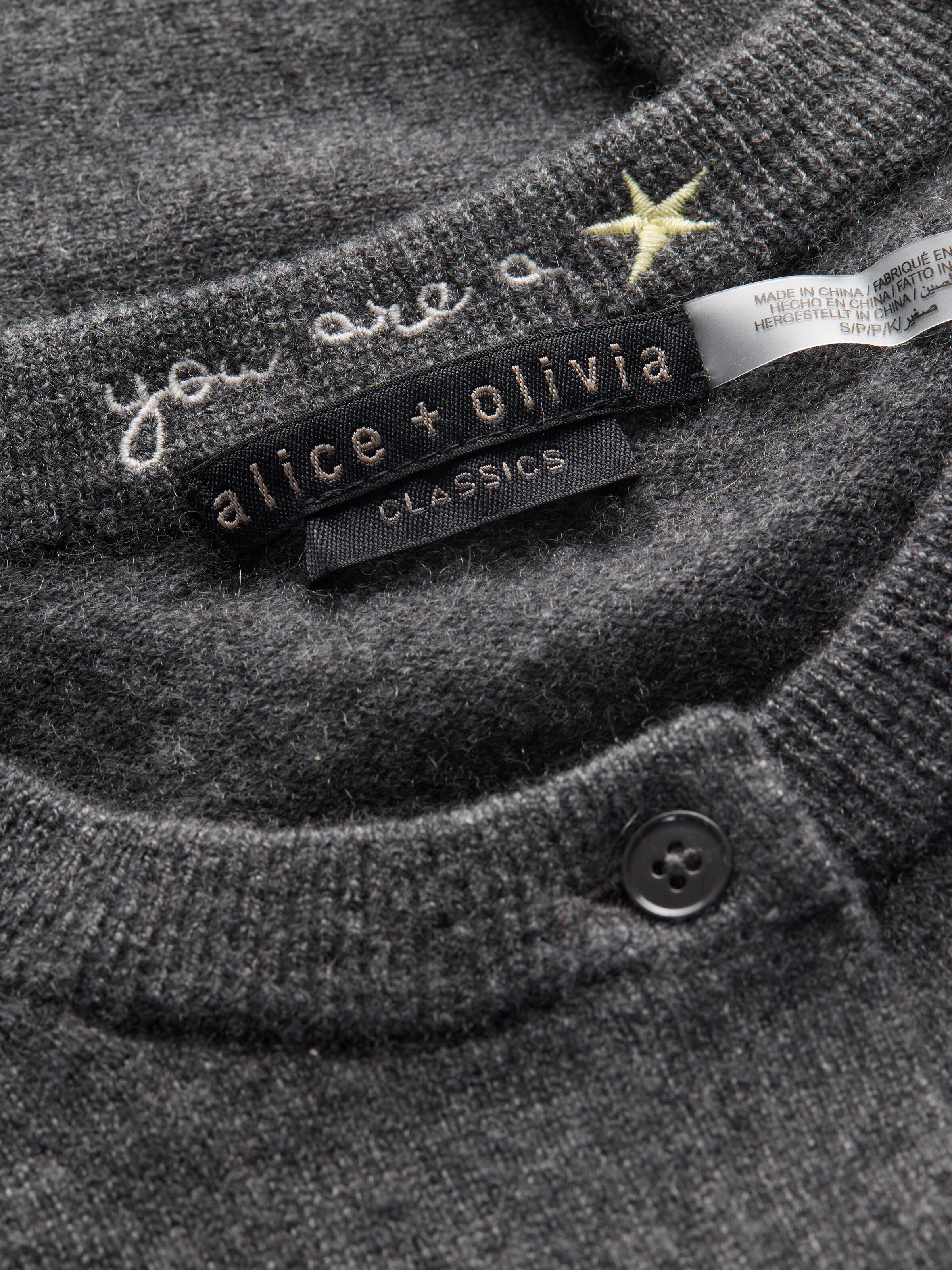DOLLIE CASHMERE CARDIGAN-CHARCOAL HEATHER-ALICE + OLIVIA
