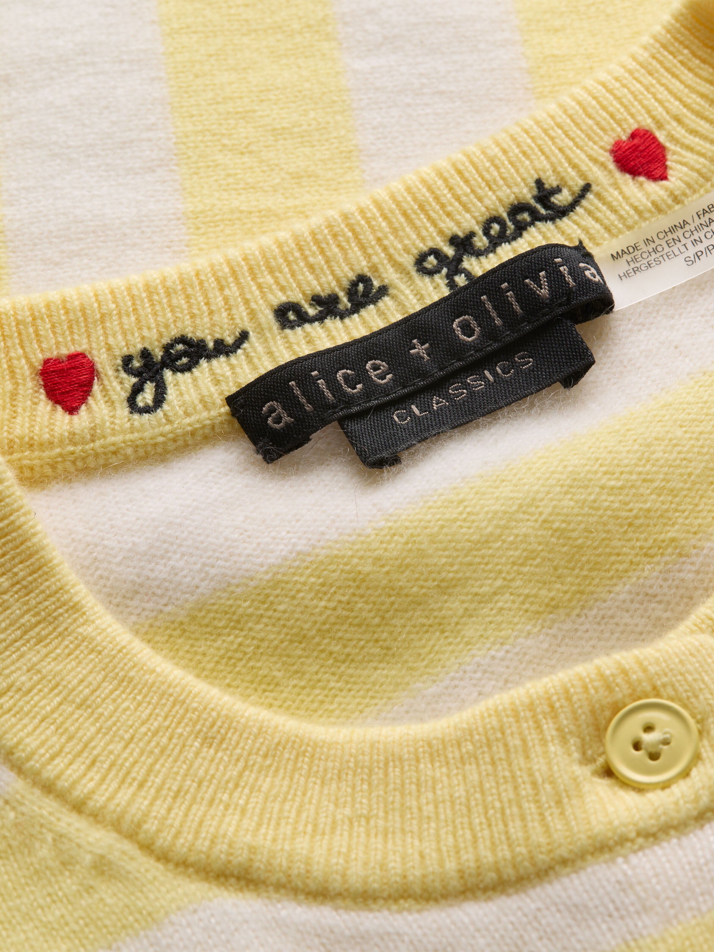DOLLIE STRIPED CASHMERE CARDIGAN in BUTTER/ECRU | ALICE + OLIVIA