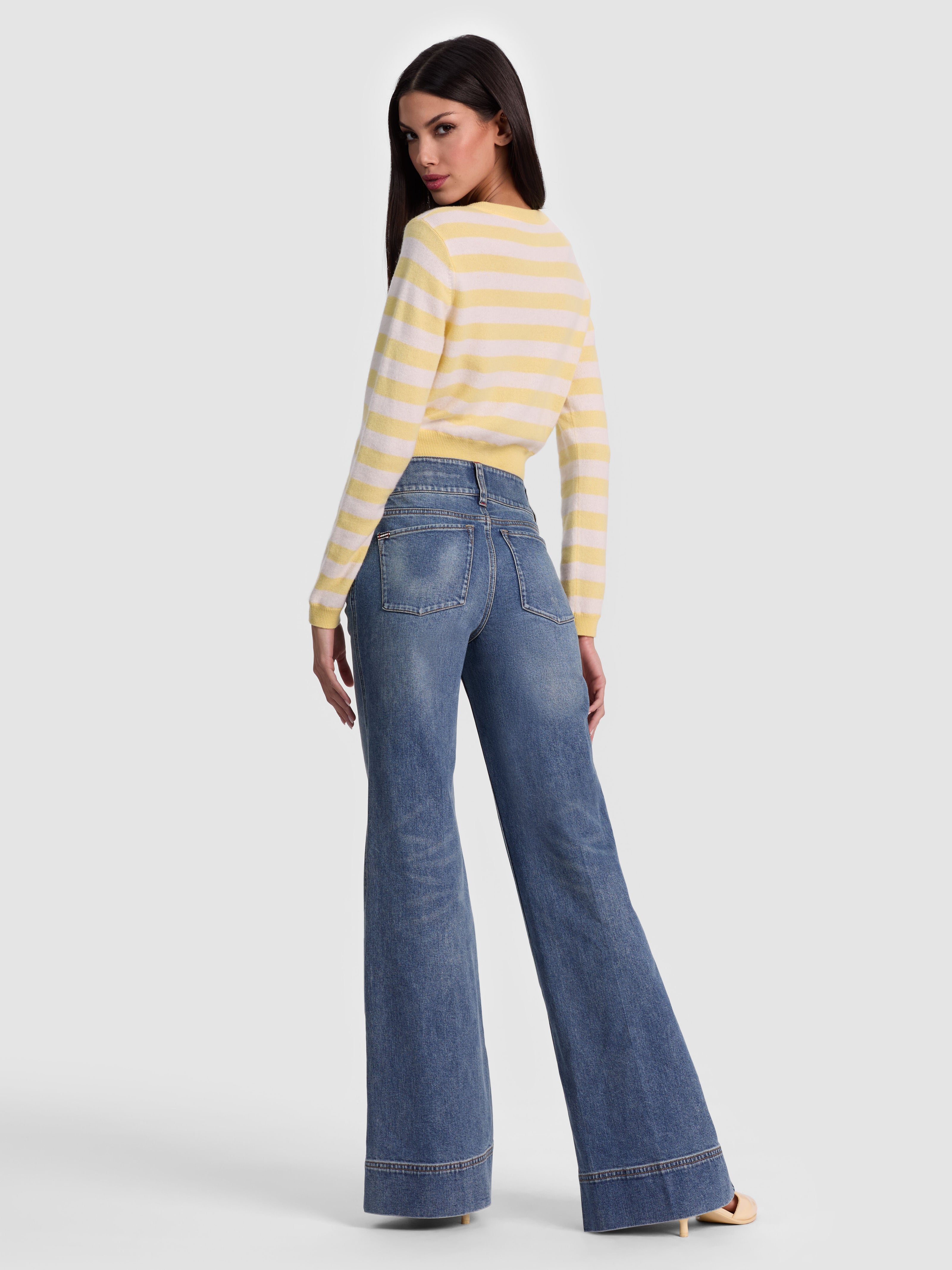 DOLLIE STRIPED CASHMERE CARDIGAN-BUTTER/ECRU-ALICE + OLIVIA