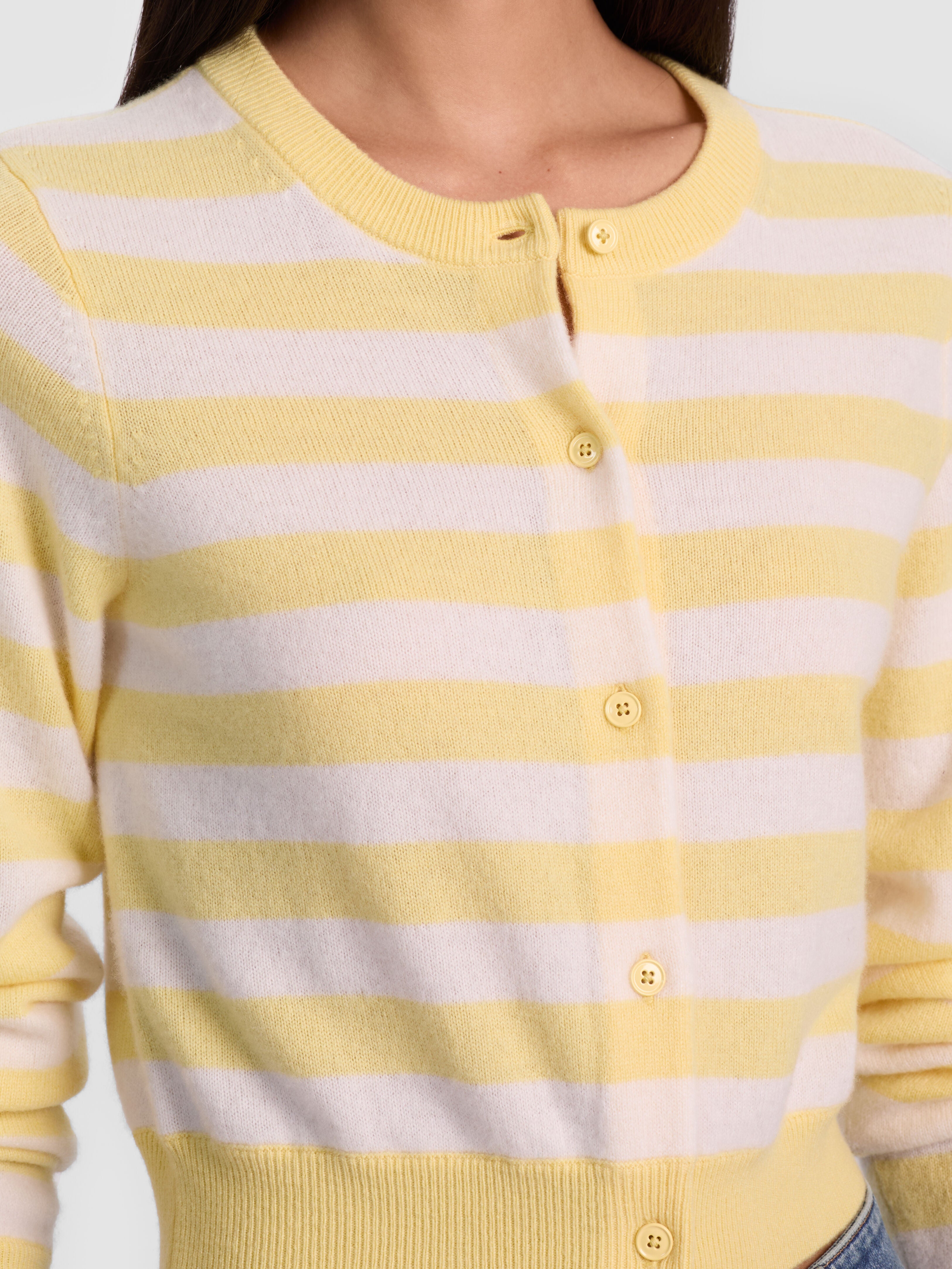 DOLLIE STRIPED CASHMERE CARDIGAN in BUTTER/ECRU | ALICE + OLIVIA