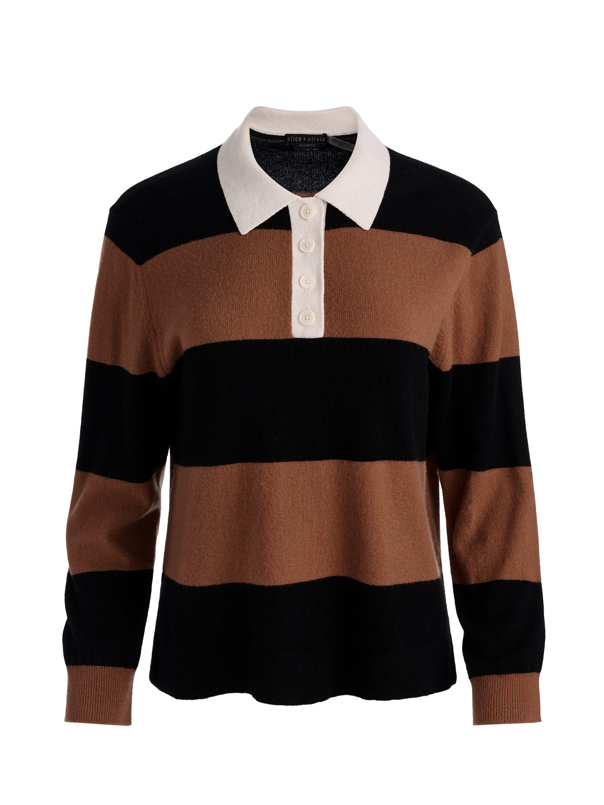 TILLIE CASHMERE POLO - BLACK/CAMEL