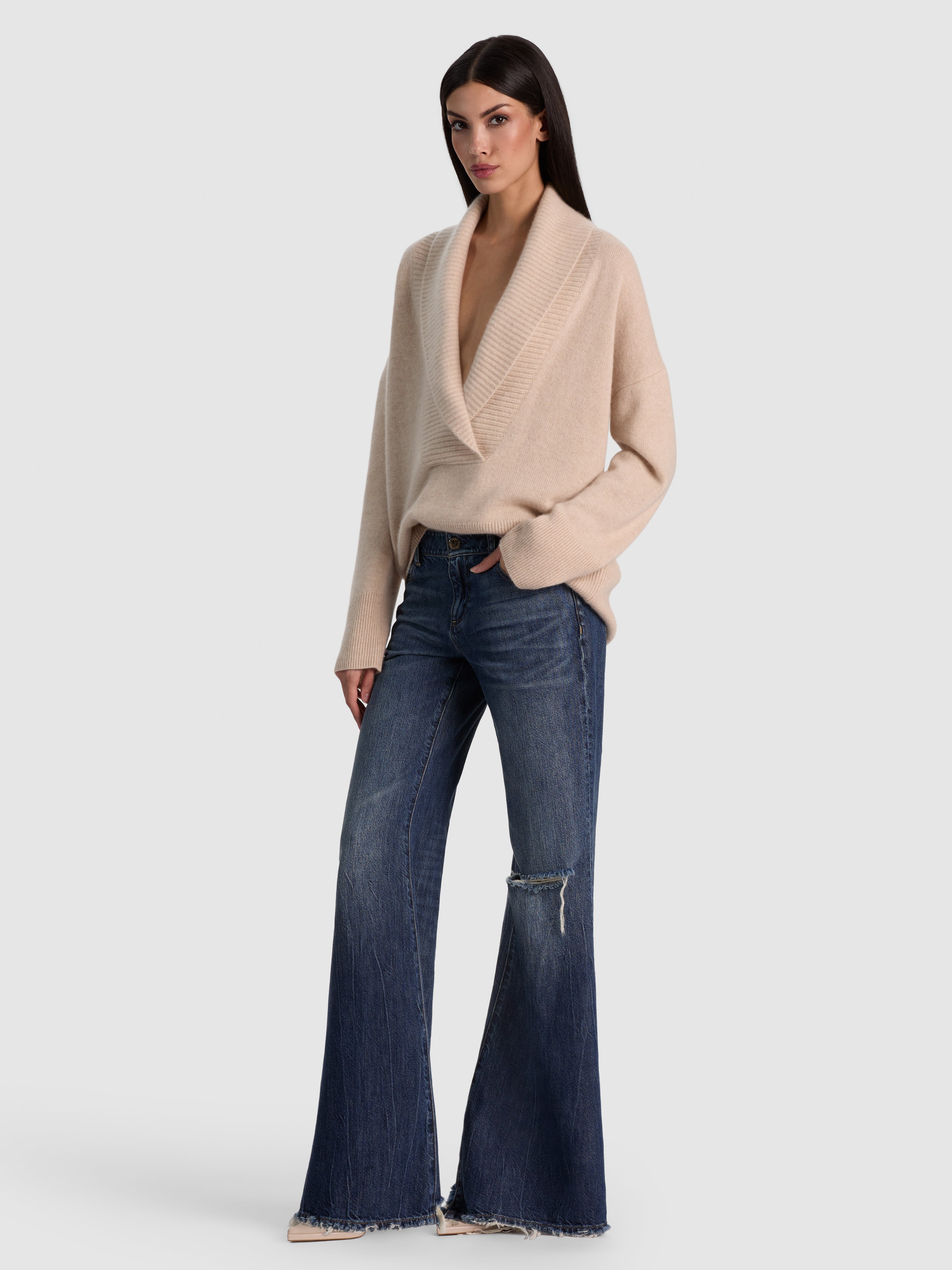 BRENDA CASHMERE SHAWL COLLAR TUNIC-OATMEAL HEATHER-ALICE + OLIVIA