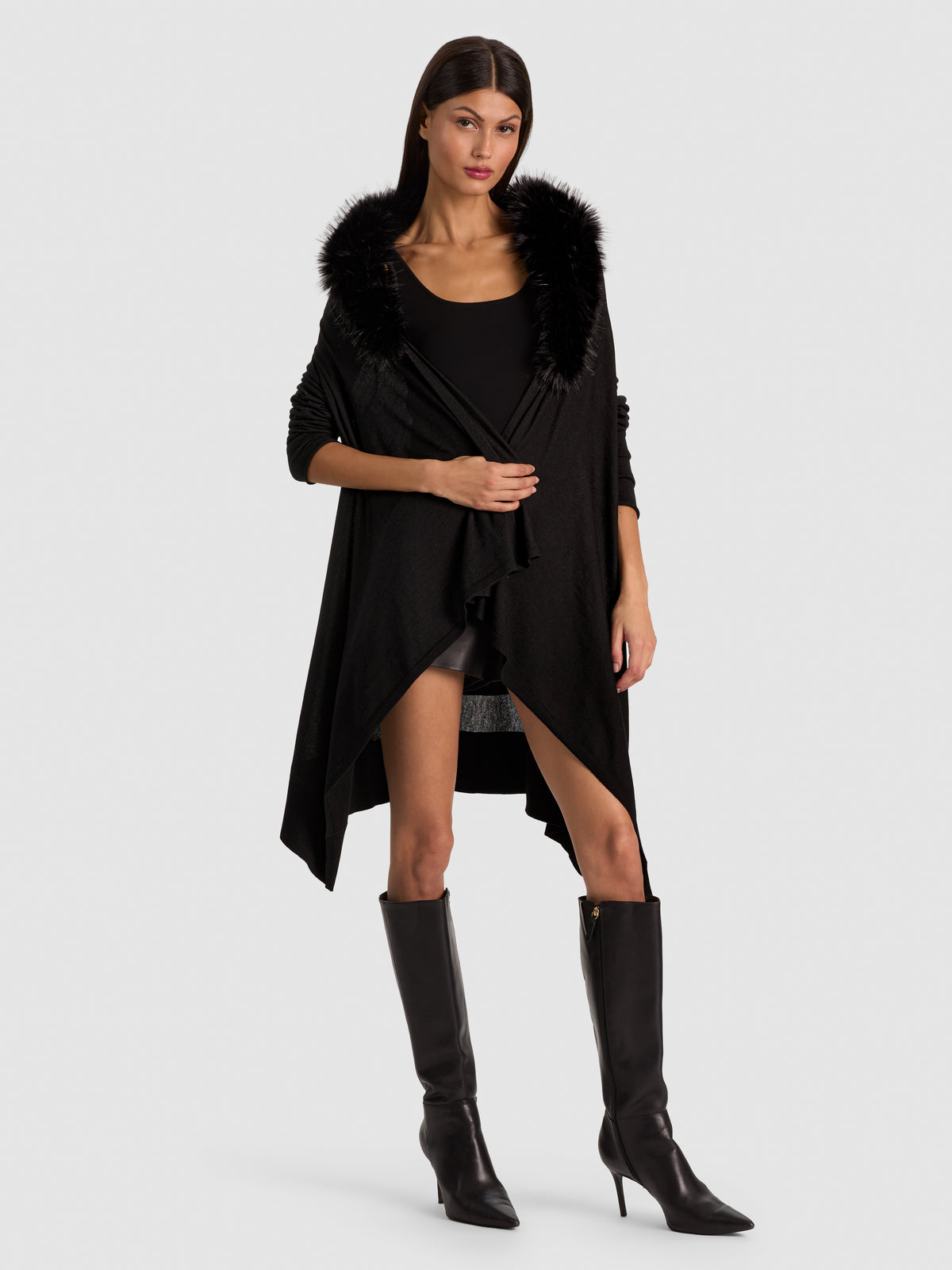 IZZY W FAUX FUR COLLAR-Black-ALICE + OLIVIA