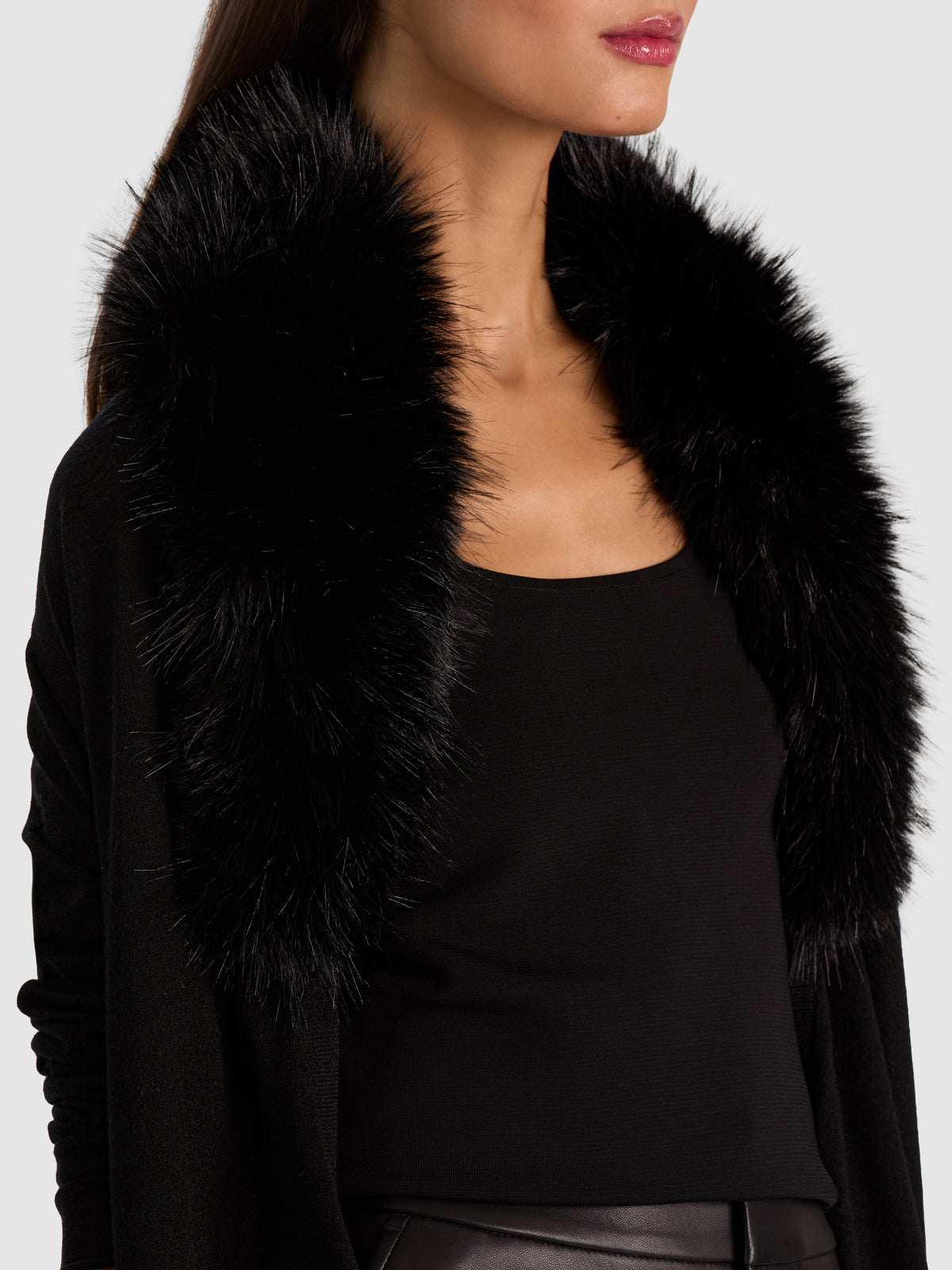 IZZY W FAUX FUR COLLAR-Black-ALICE + OLIVIA