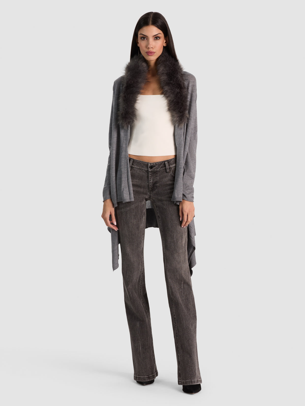IZZY W FAUX FUR COLLAR-MEDIUM HEATHER GREY-ALICE + OLIVIA