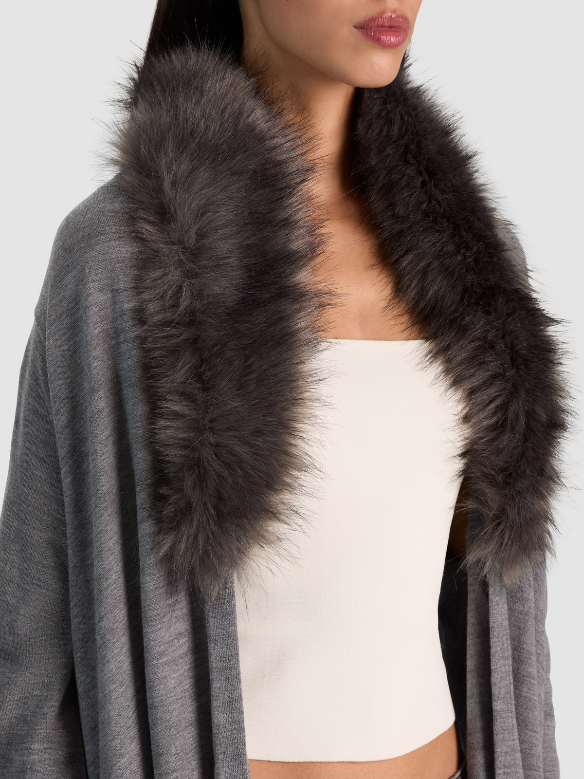 IZZY W FAUX FUR COLLAR-MEDIUM HEATHER GREY-ALICE + OLIVIA