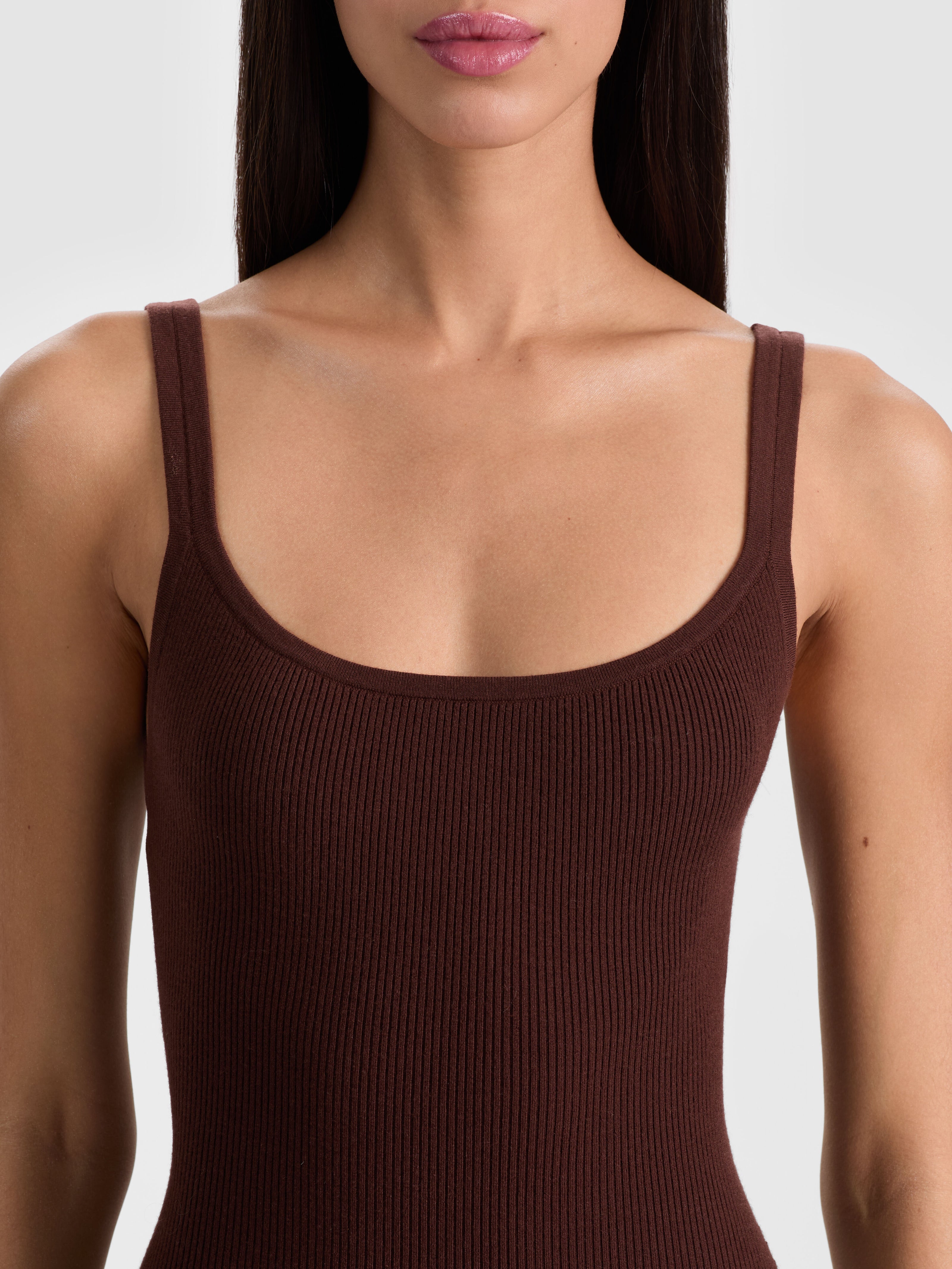 SHANA RIBBED TANK DRESS-DARK CHOCOLATE-ALICE + OLIVIA