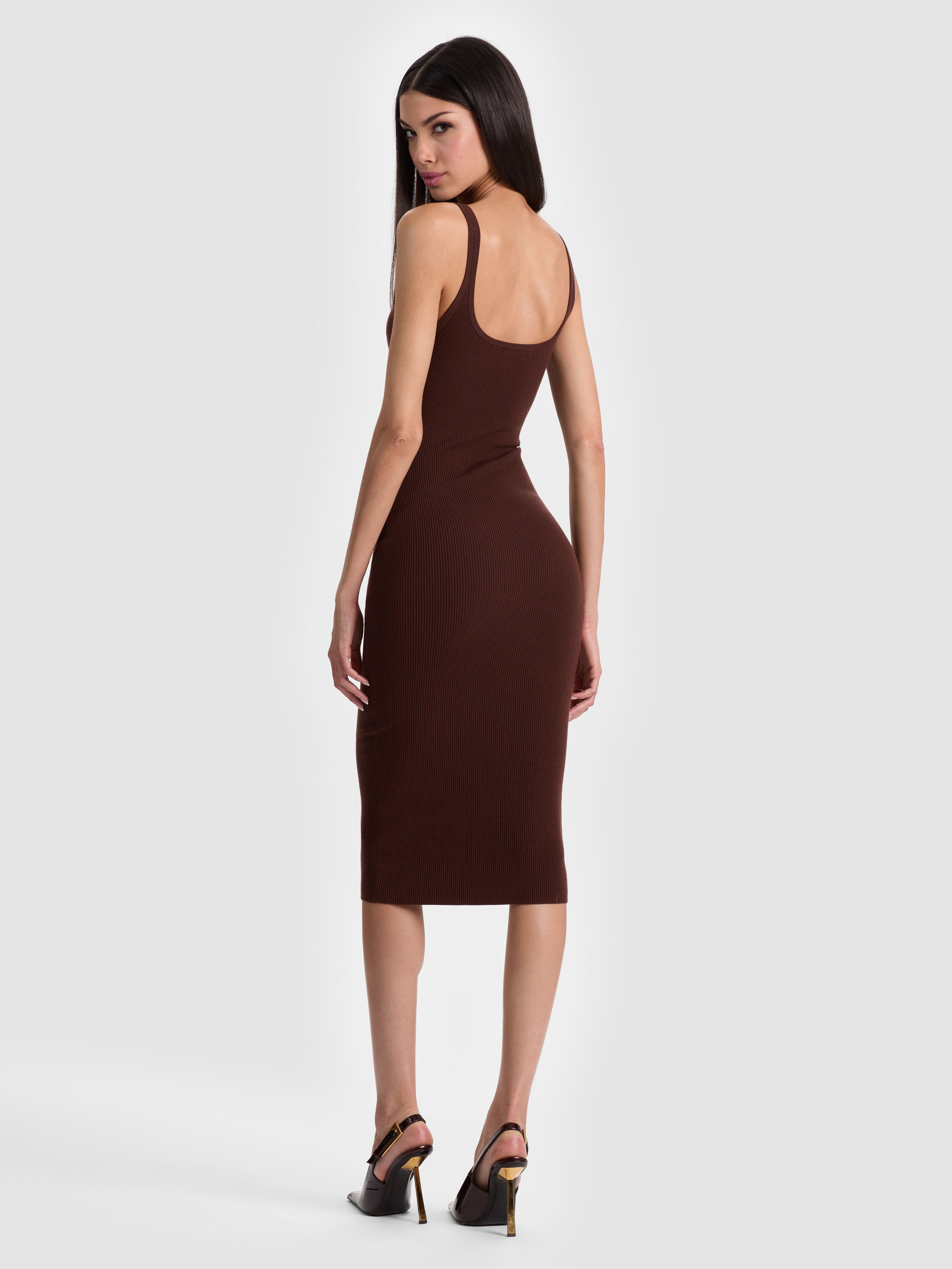 SHANA RIBBED TANK DRESS-DARK CHOCOLATE-ALICE + OLIVIA