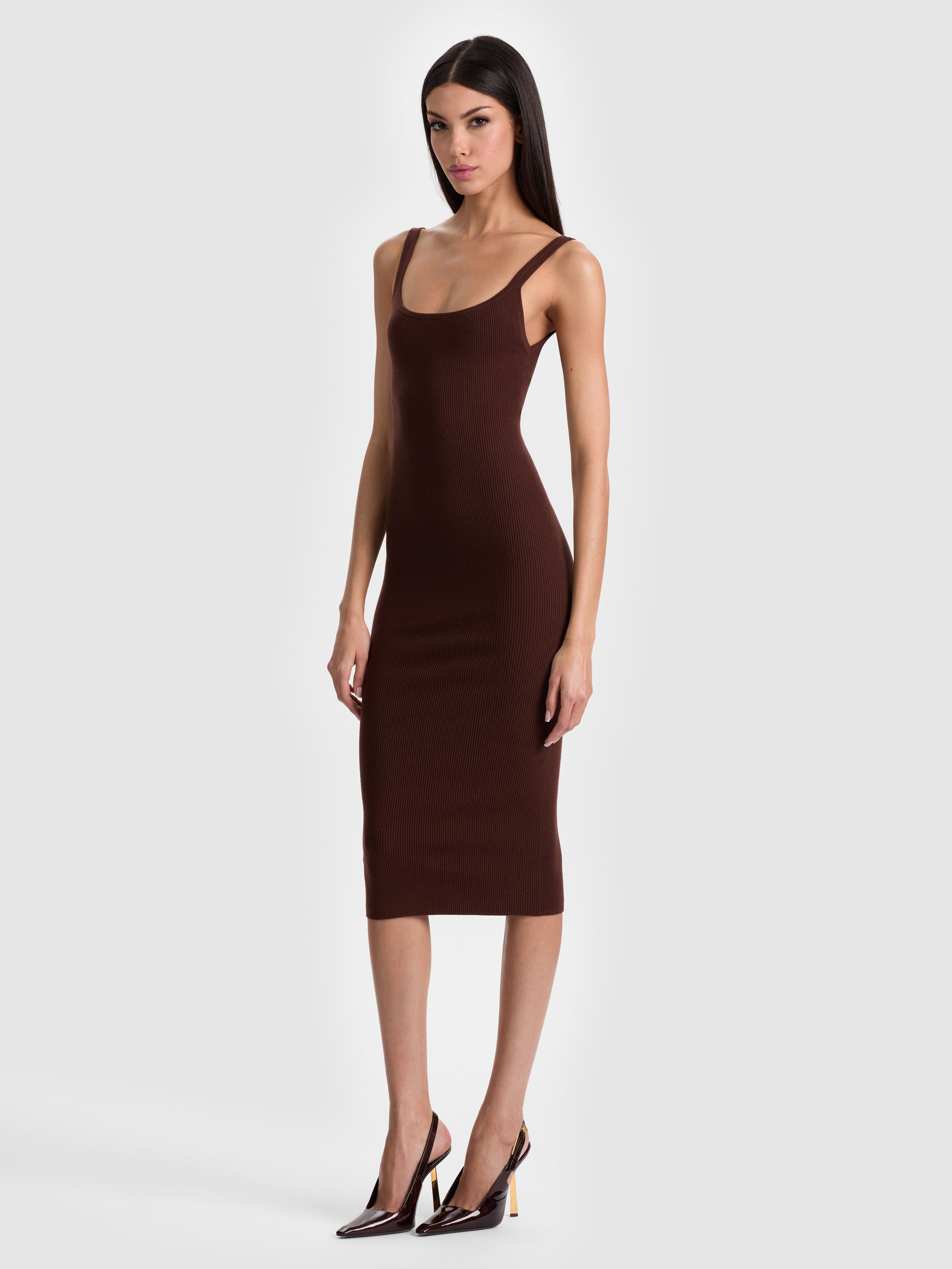 SHANA RIBBED TANK DRESS-DARK CHOCOLATE-ALICE + OLIVIA