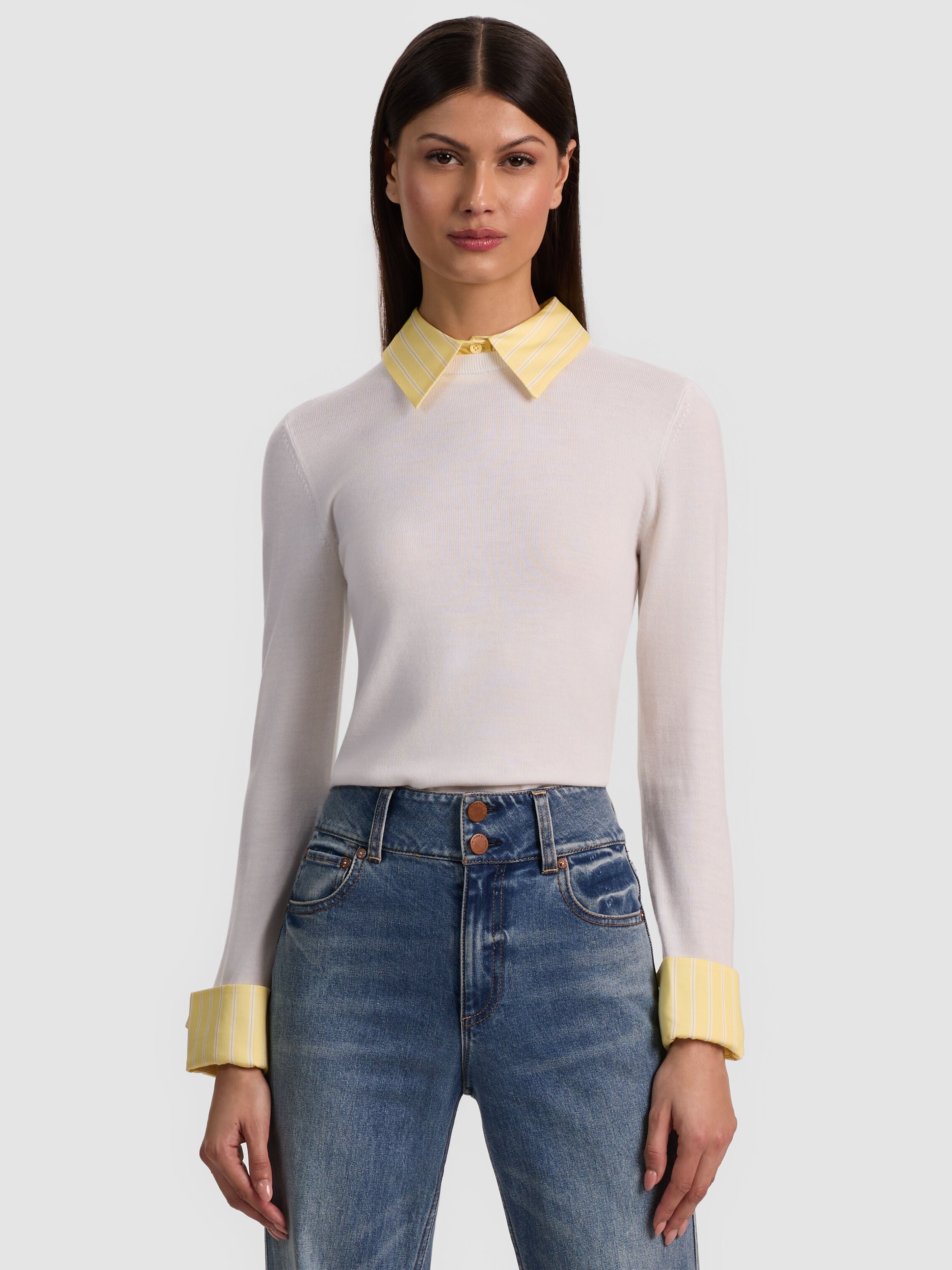 PORLA COLLARED SWEATER-SOFT WHITE/BUTTER-ALICE + OLIVIA