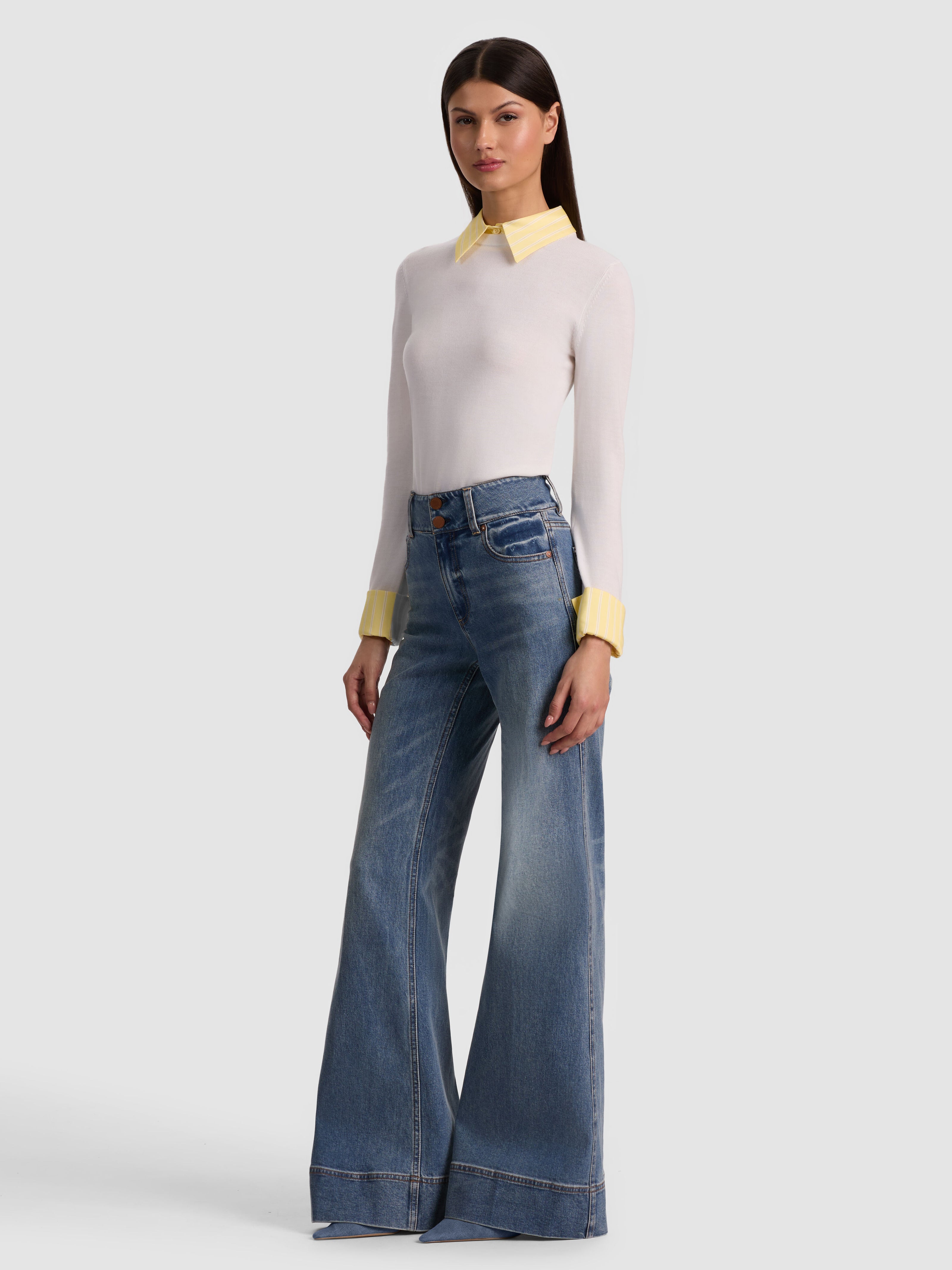 PORLA COLLARED SWEATER-SOFT WHITE/BUTTER-ALICE + OLIVIA