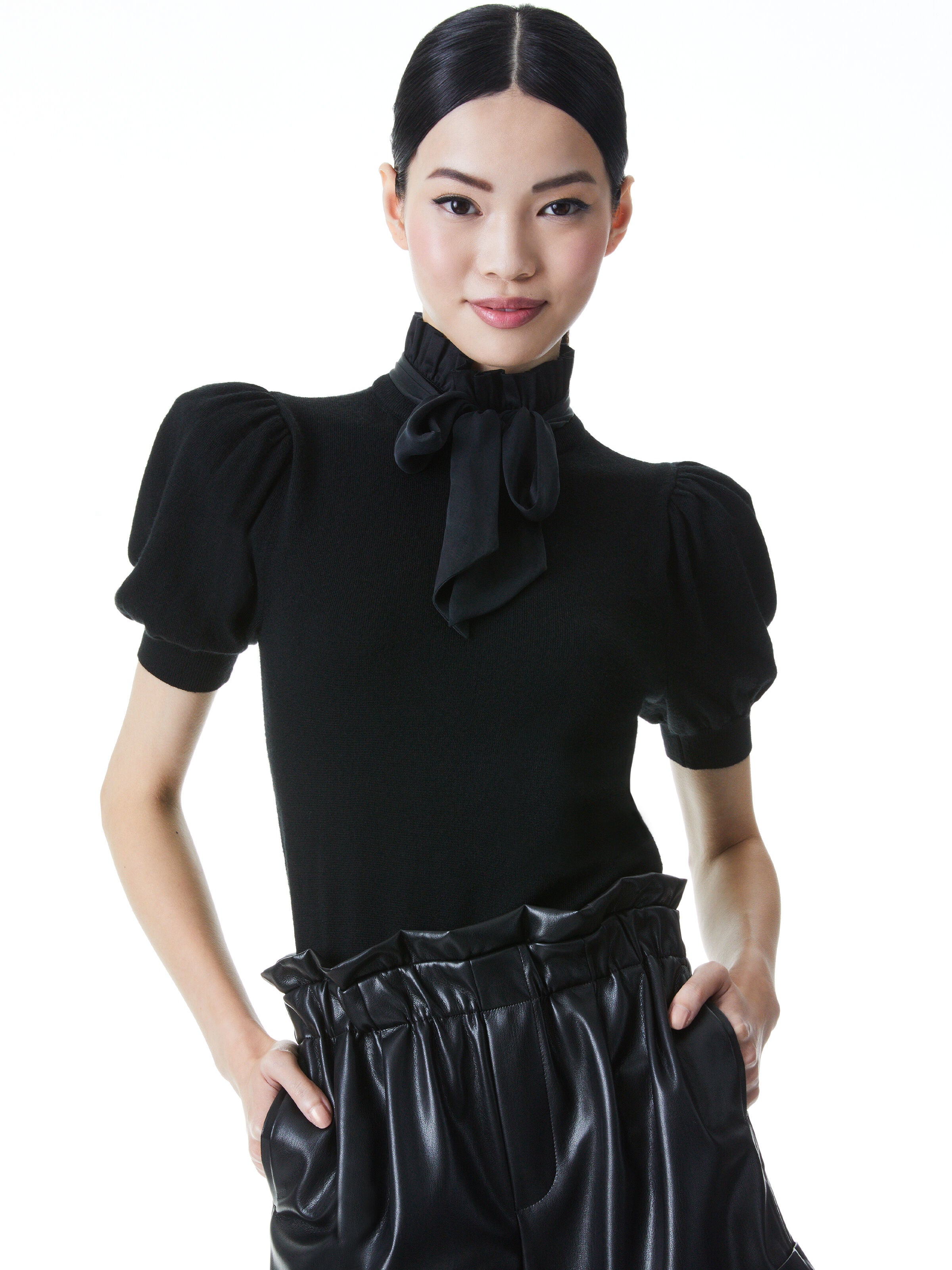 CHASE PUFF SLEEVE SWEATER-DARK CHOCOLATE-ALICE + OLIVIA
